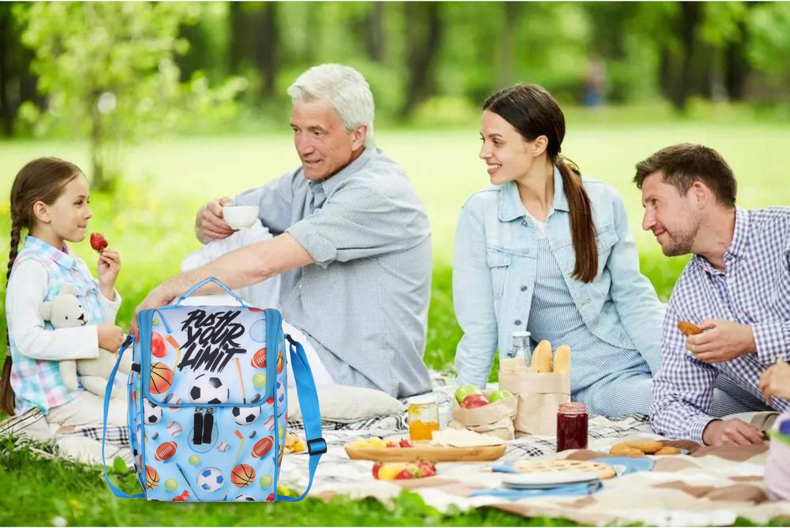 Echo Boomers Football/Soccer Push Your Limit Lunch Bag for Kids | Tiffin Bag with Strap | Sports Theme | Ideal for Picnics and School