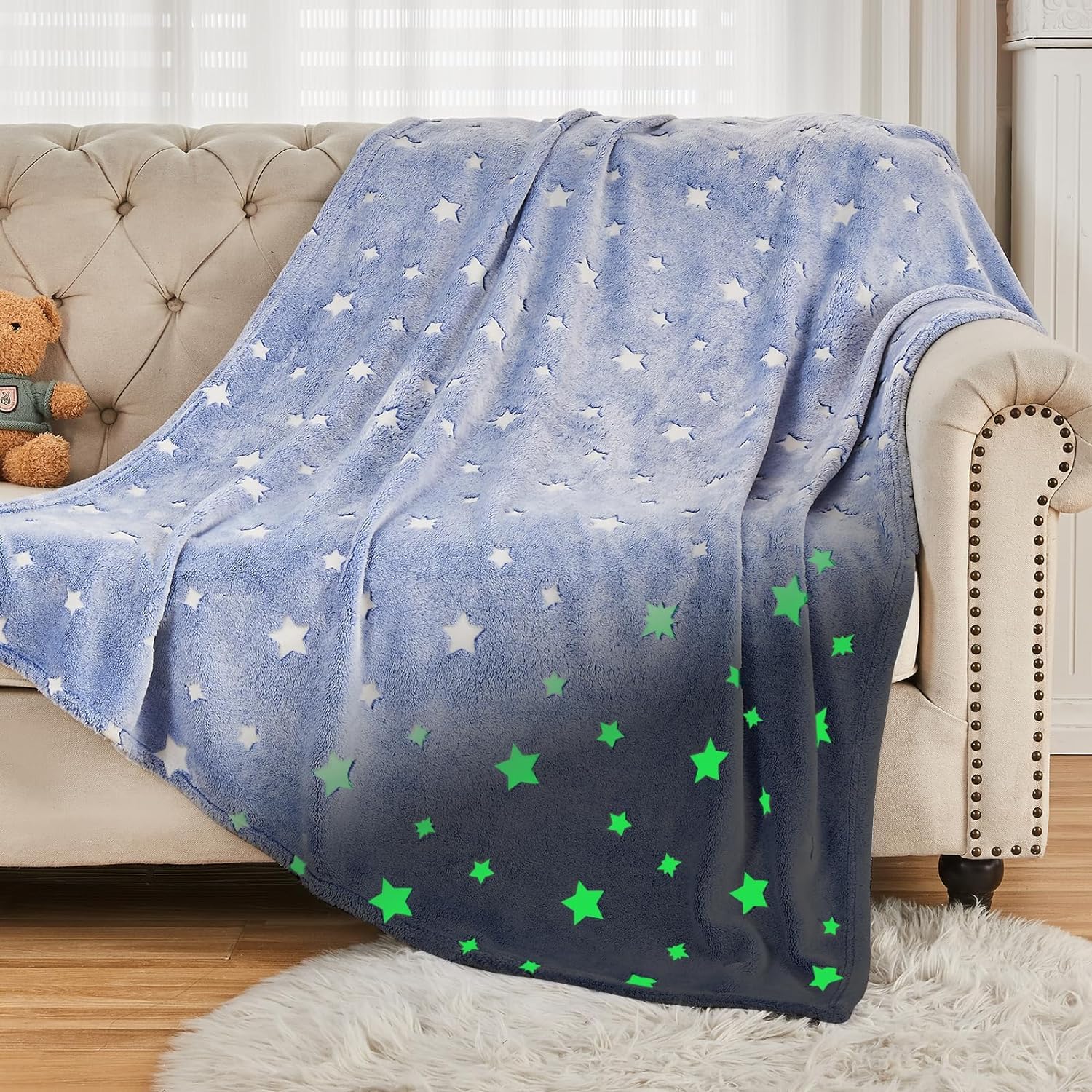 Echo Boomers Stars Glow in The Dark Blanket Printed Blankets for Kids, Light Weight Soft Cozy All Season Blankets for Baby Boys & Girls Pack of 1 Grey Star-Small (50x60 inches)