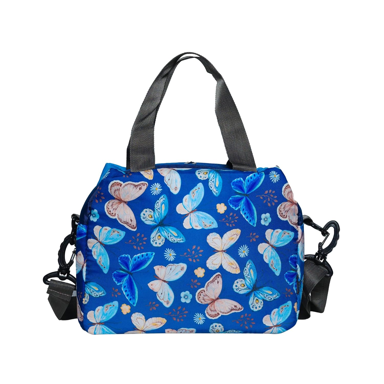 Echo Boomers Butterfly Printed Double Layer Insulated Tiffin Lunch Bag with Multi Zipper Pockets