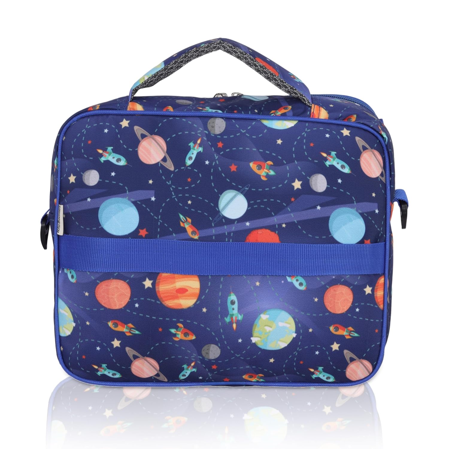 Echo Boomers Space Print Blue Insulated Tiffin Lunch Bags for Kids with Multi Zipper Pockets