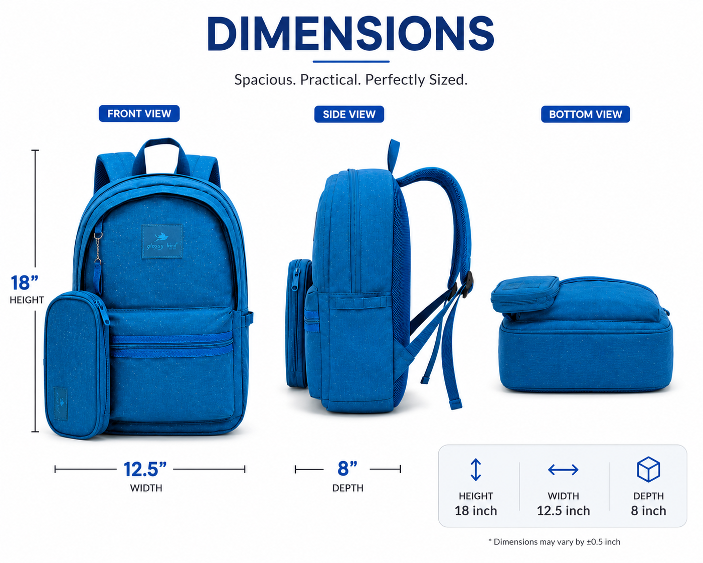 Echo Boomers Glossy Bird Everyday Backpack with Pencil Pouch| Water-Resistant Backpack for School, College, Office & Travel | Lightweight with Multiple Compartments