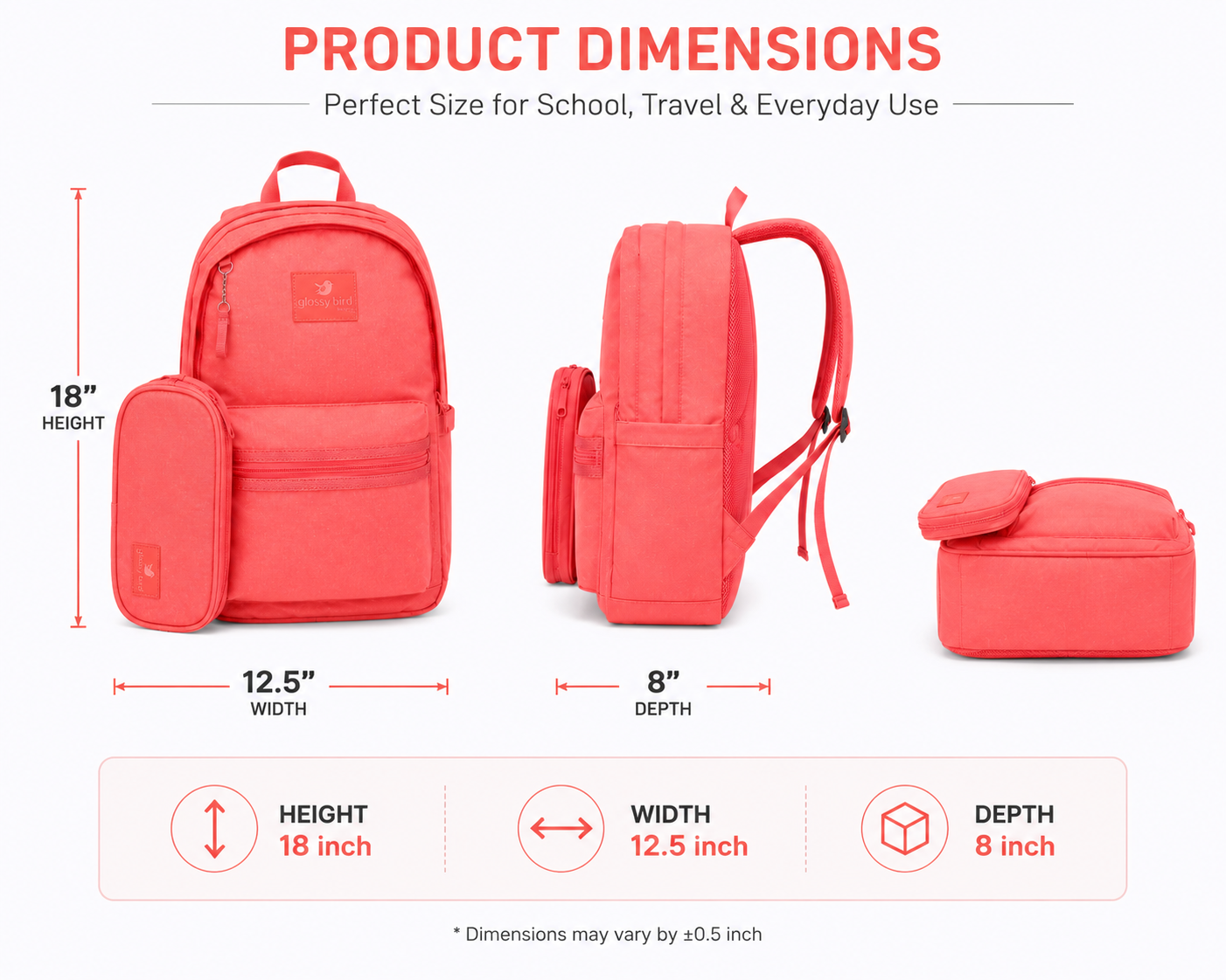Echo Boomers Glossy Bird Everyday Backpack with Pencil Pouch| Water-Resistant Backpack for School, College, Office & Travel | Lightweight with Multiple Compartments