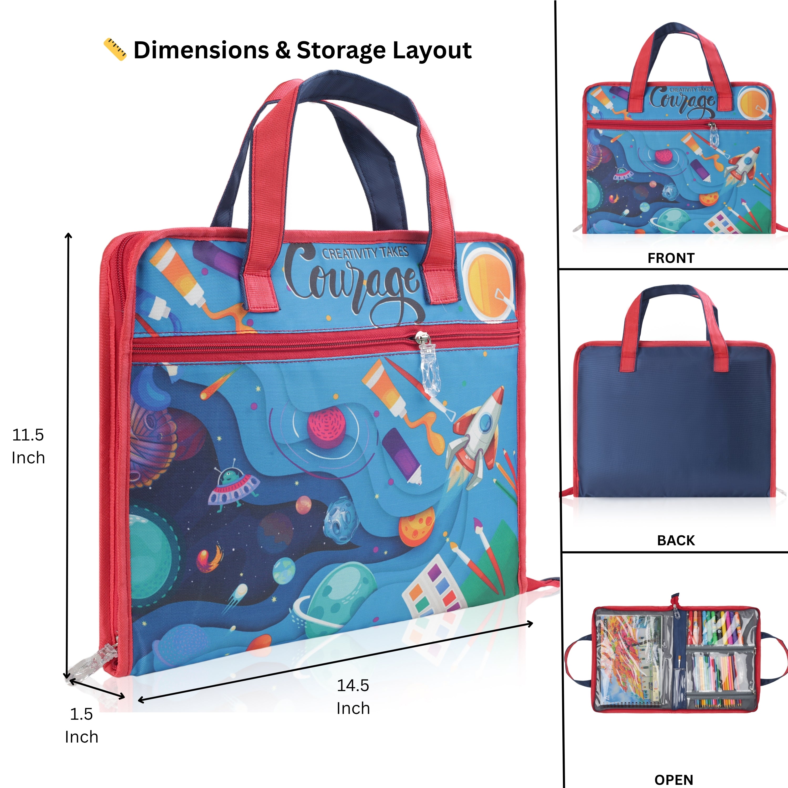 Echo Boomers A4 Kids Drawing Bag | Art & Stationery Organizer with Zipper Pocket
