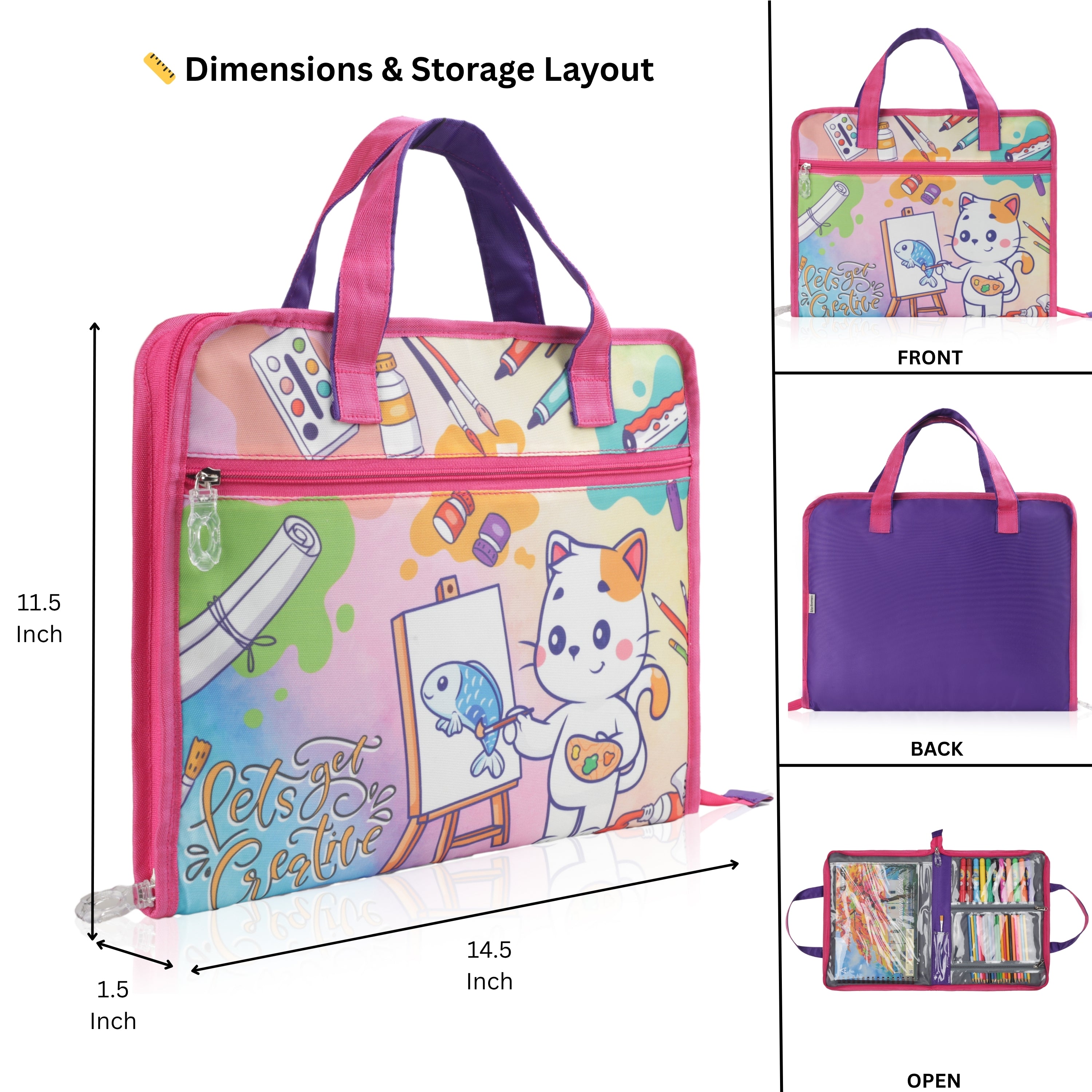 Echo Boomers A4 Kids Drawing Bag | Art & Stationery Organizer with Zipper Pocket