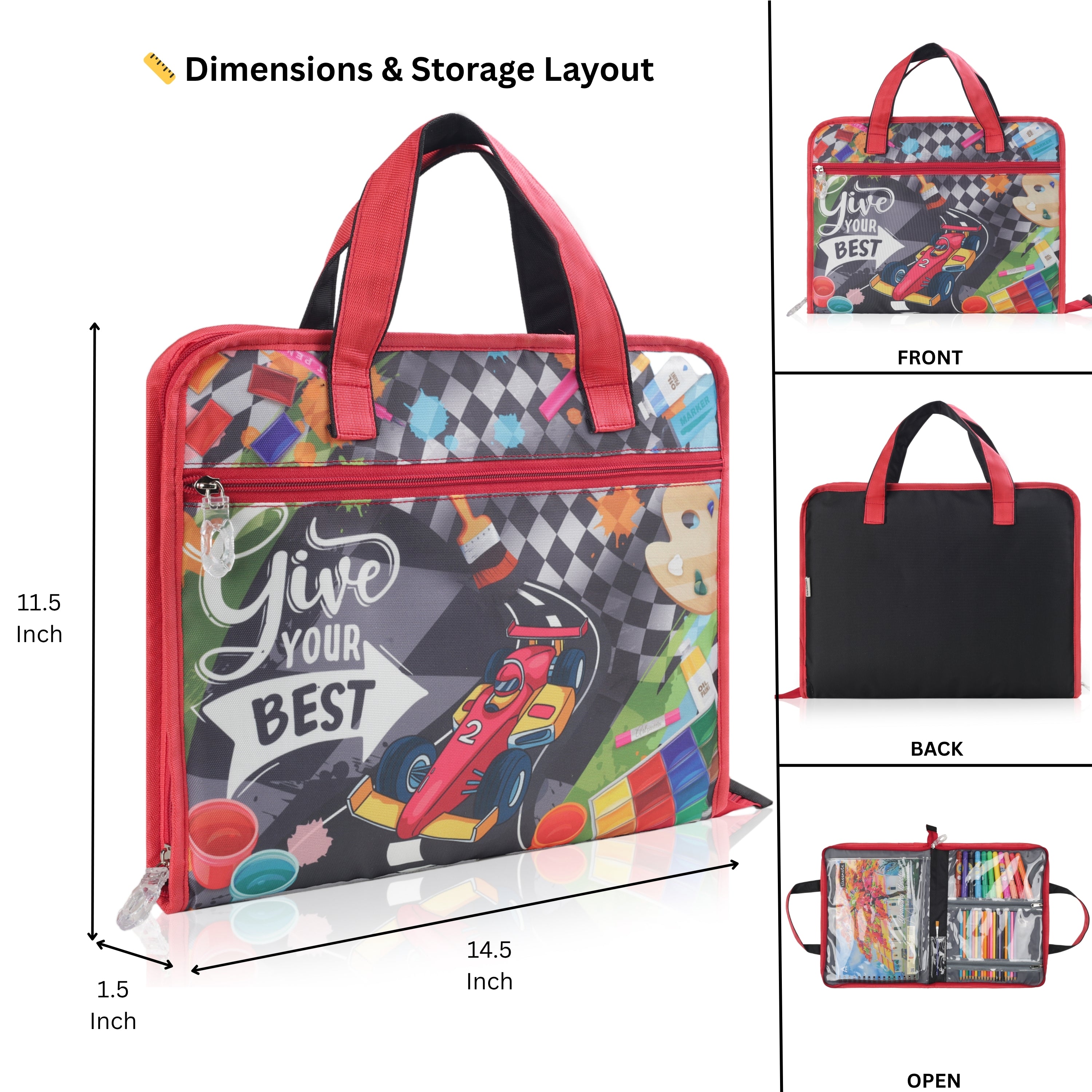 Echo Boomers A4 Kids Drawing Bag | Art & Stationery Organizer with Zipper Pocket