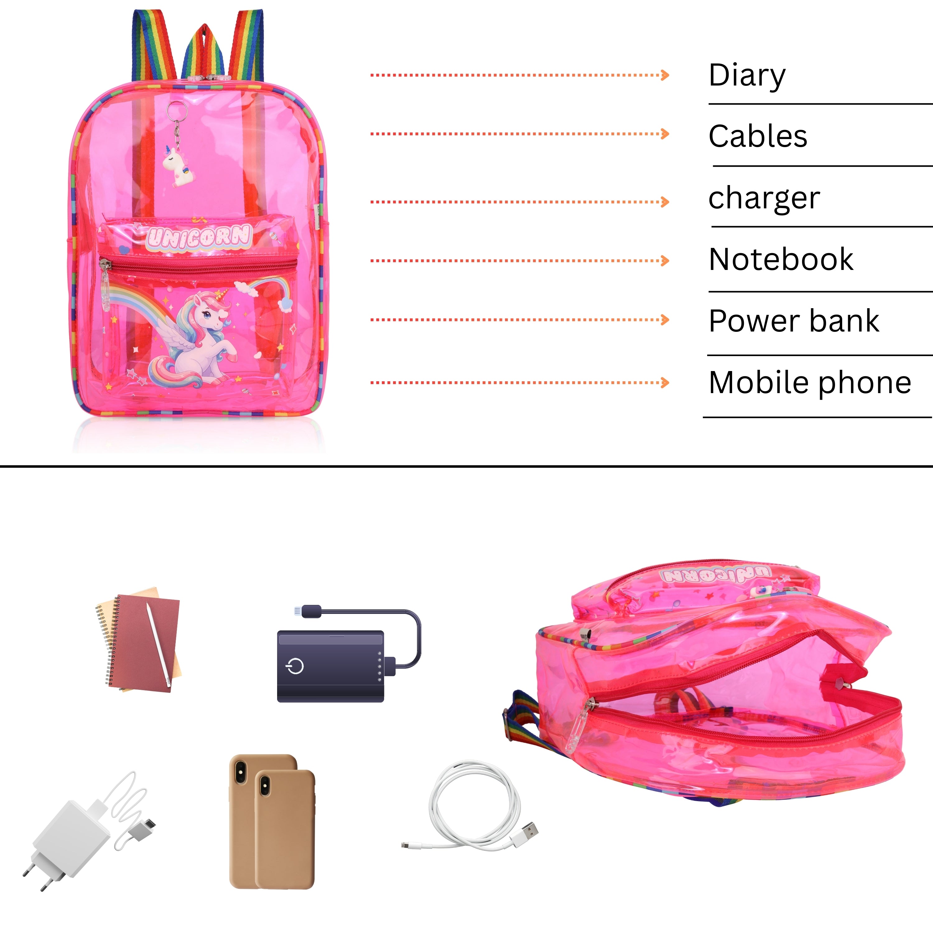 Echo Boomers Pink Jelly Backpack  Stylish, Lightweight & Durable with Unicorn Print, “Unicorn” Text, Transparent Soft Plastic, Adjustable Straps, Sturdy Handle, Premium Zipper & Versatile Design for School and Play.