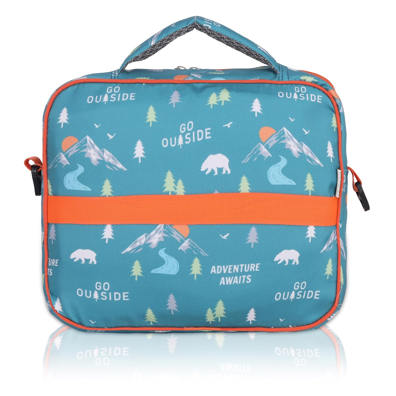 Echo Boomers Orange Adventrue Print Insulated Tiffin Lunch Bags for Kids with Multi Zipper Pockets