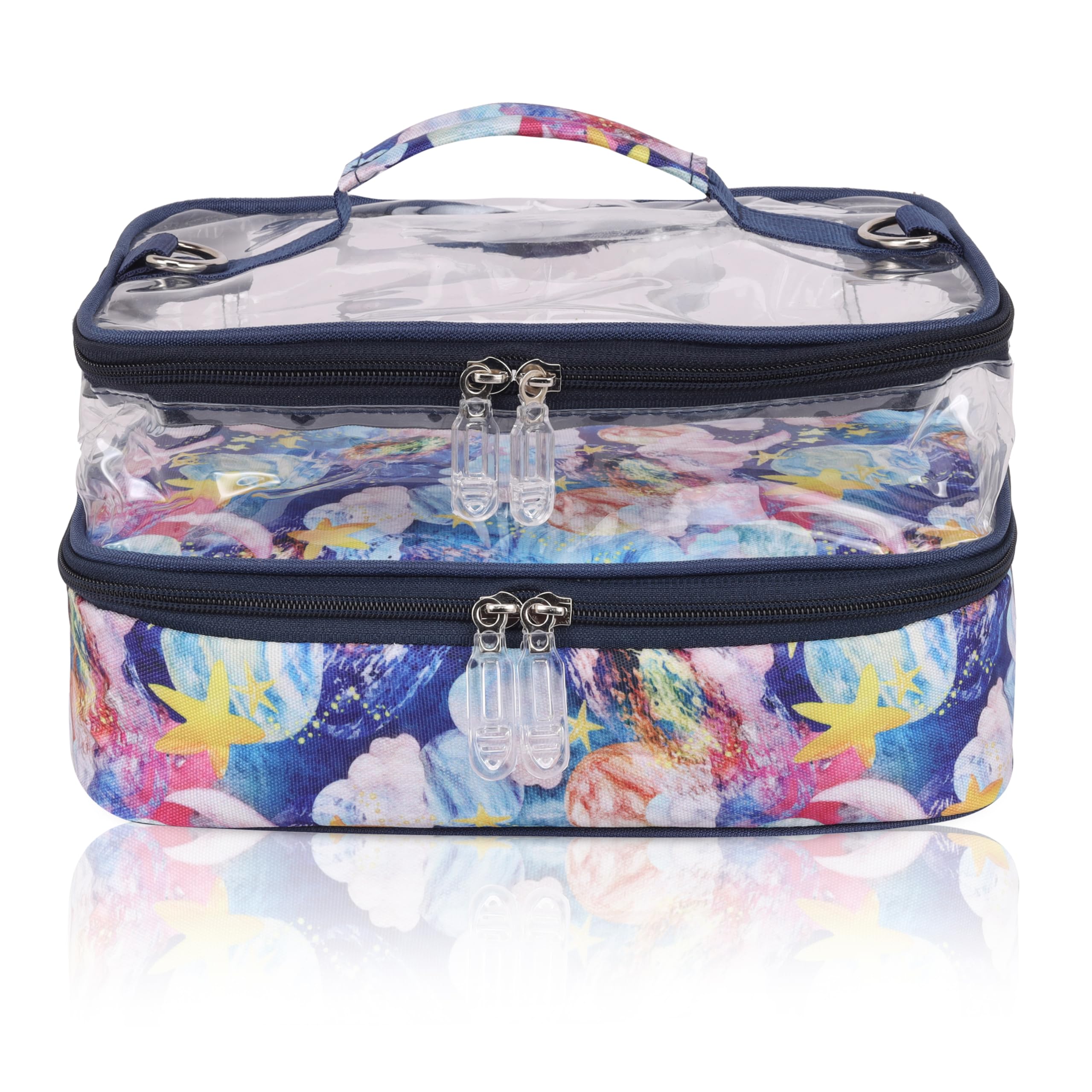 Echo Boomers Clouds Print Large Double-Decker Insulated Lunch Bag with Multi-Zipper Pockets