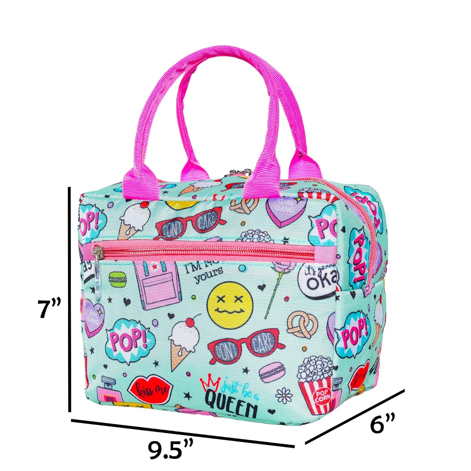 Echo Boomers Smiley Printed Insulated Lunch Bag, Tiffin and Food Storage Bag for Work, Students, Office, Picnic, College & School with Multiple Zipper Pockets