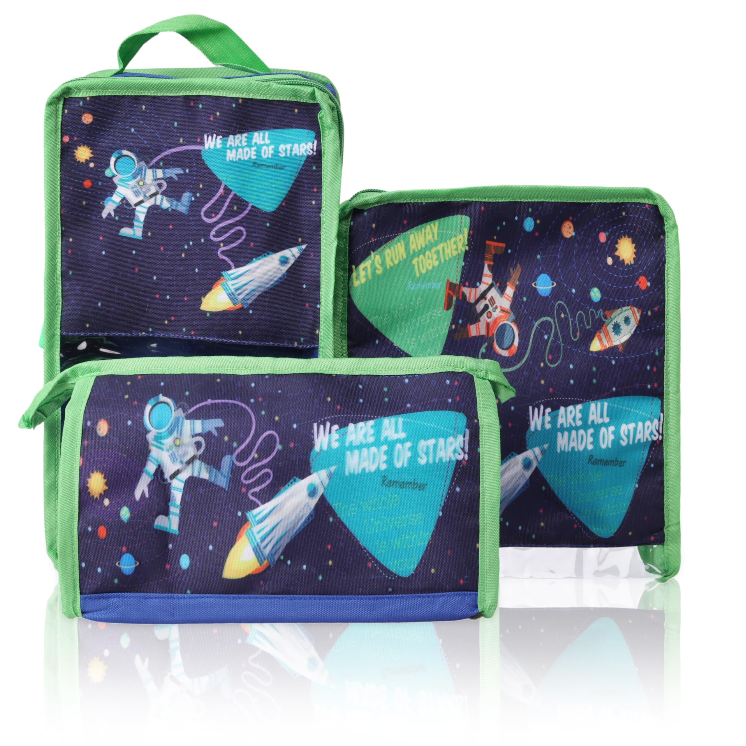 Echo Boomers Astronaut 4-Piece Travel Organizer Set - Navy Blue, Packing Cubes with Unique Print.