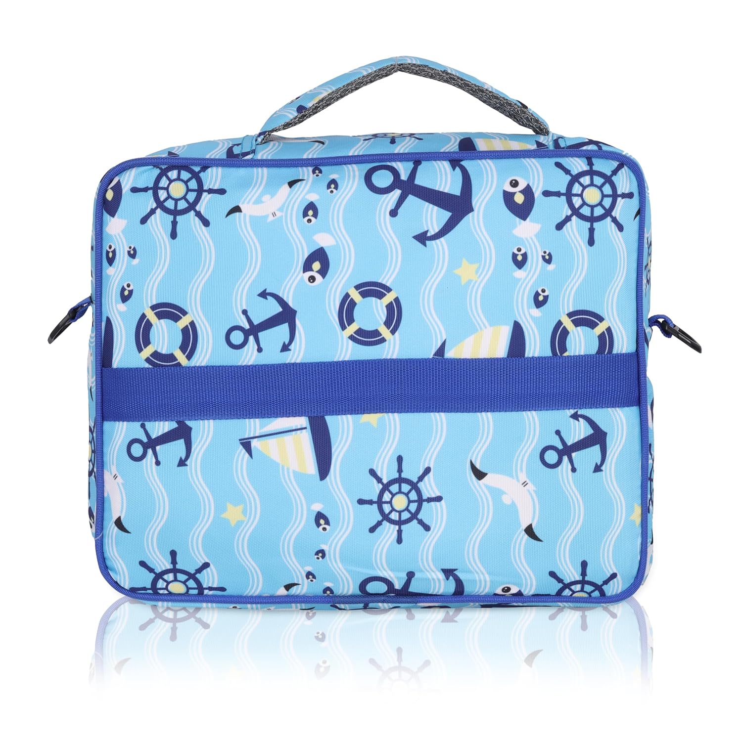 Echo Boomers Blue Ocean Print Insulated Tiffin Lunch Bags for Kids with Multi Zipper Pockets