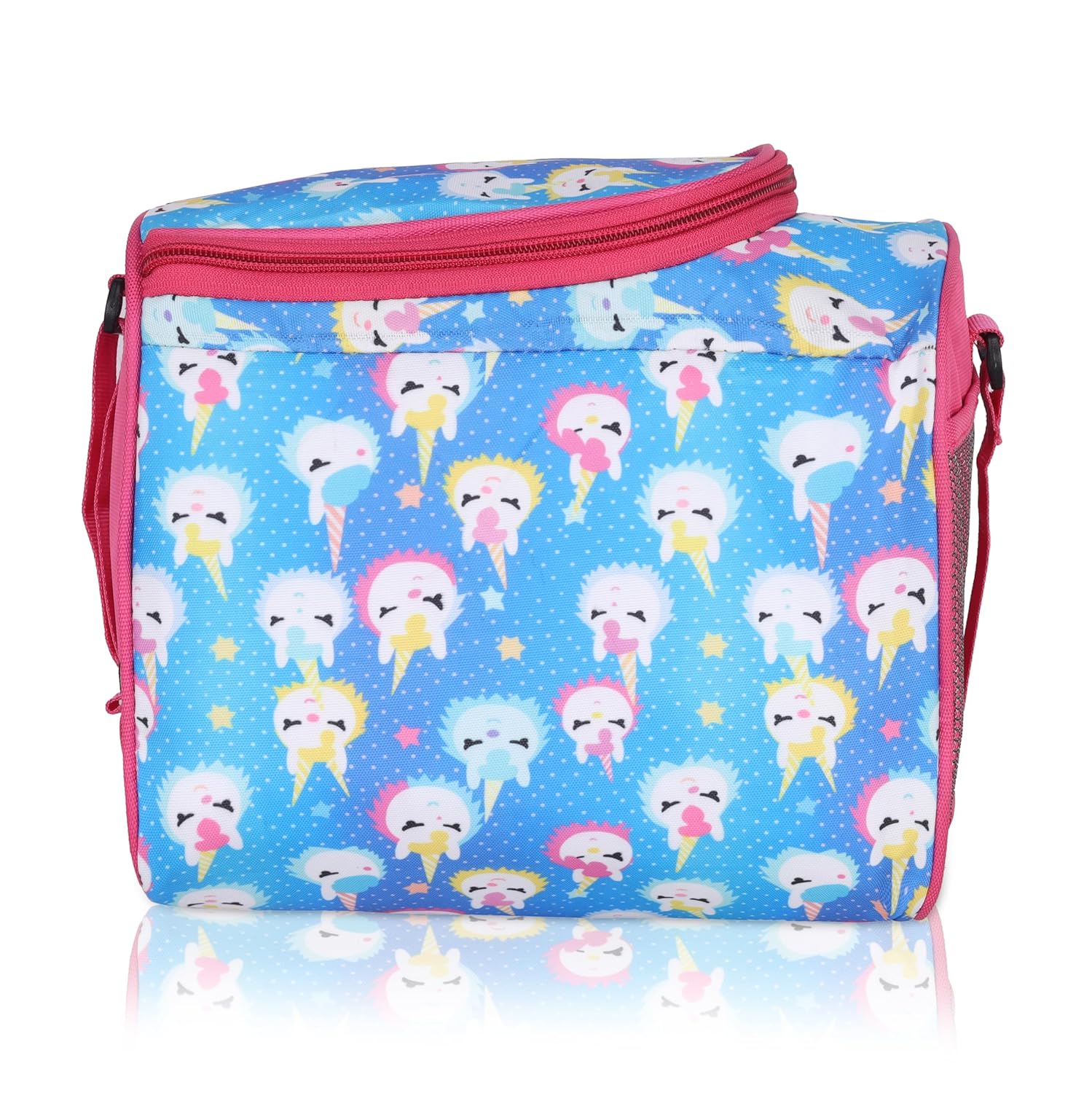 Echo Boomers Unicorn Printed Double Insulated Tiffin Lunch Bag with Multi Zipper Pockets - Pink