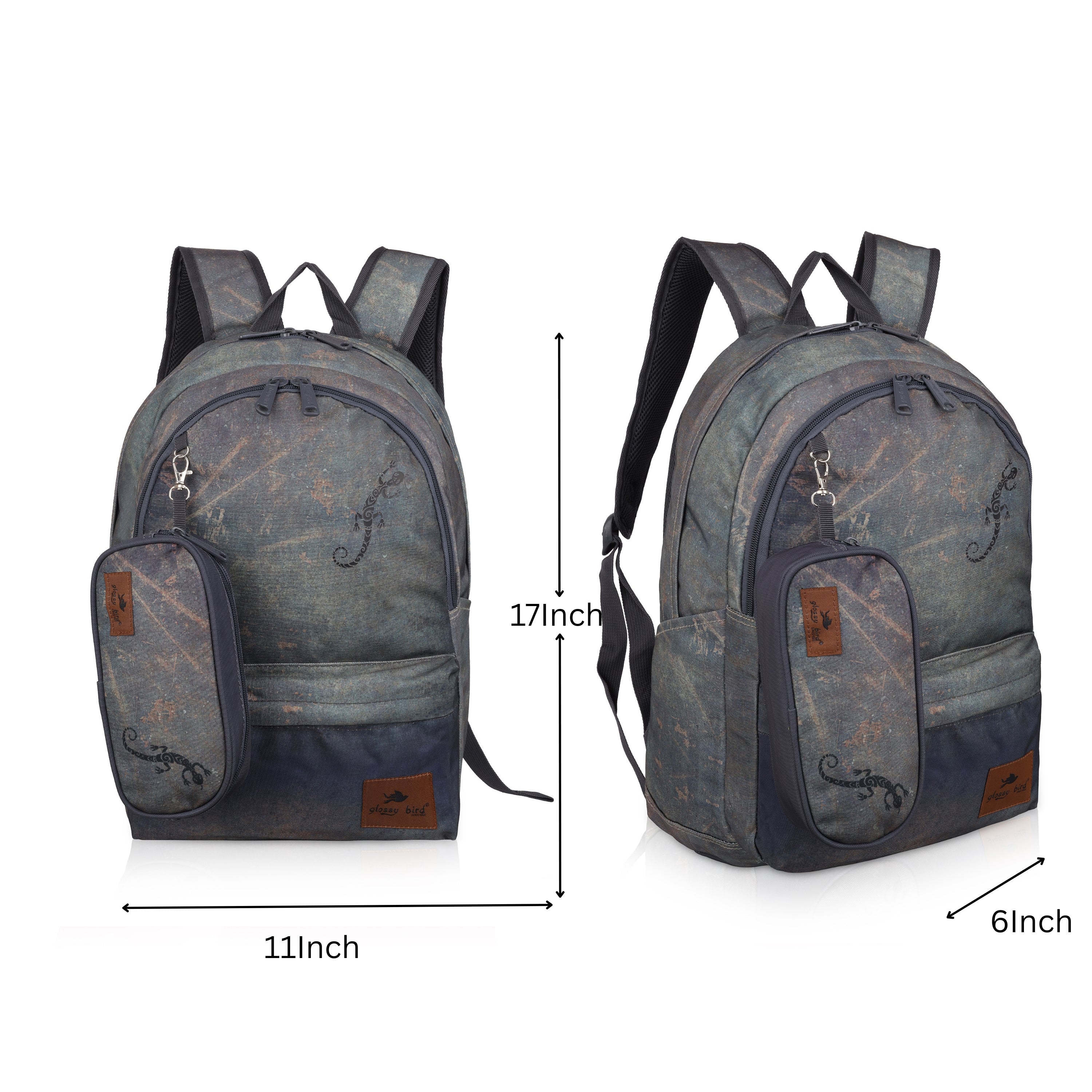 Echo Boomers Glossy Bird Backpack – Water-Resistant Stylish Bag with 3 Compartments, Bottle Holder, Detachable Pouch & Padded Straps – School & Travel Bag (AQUA)