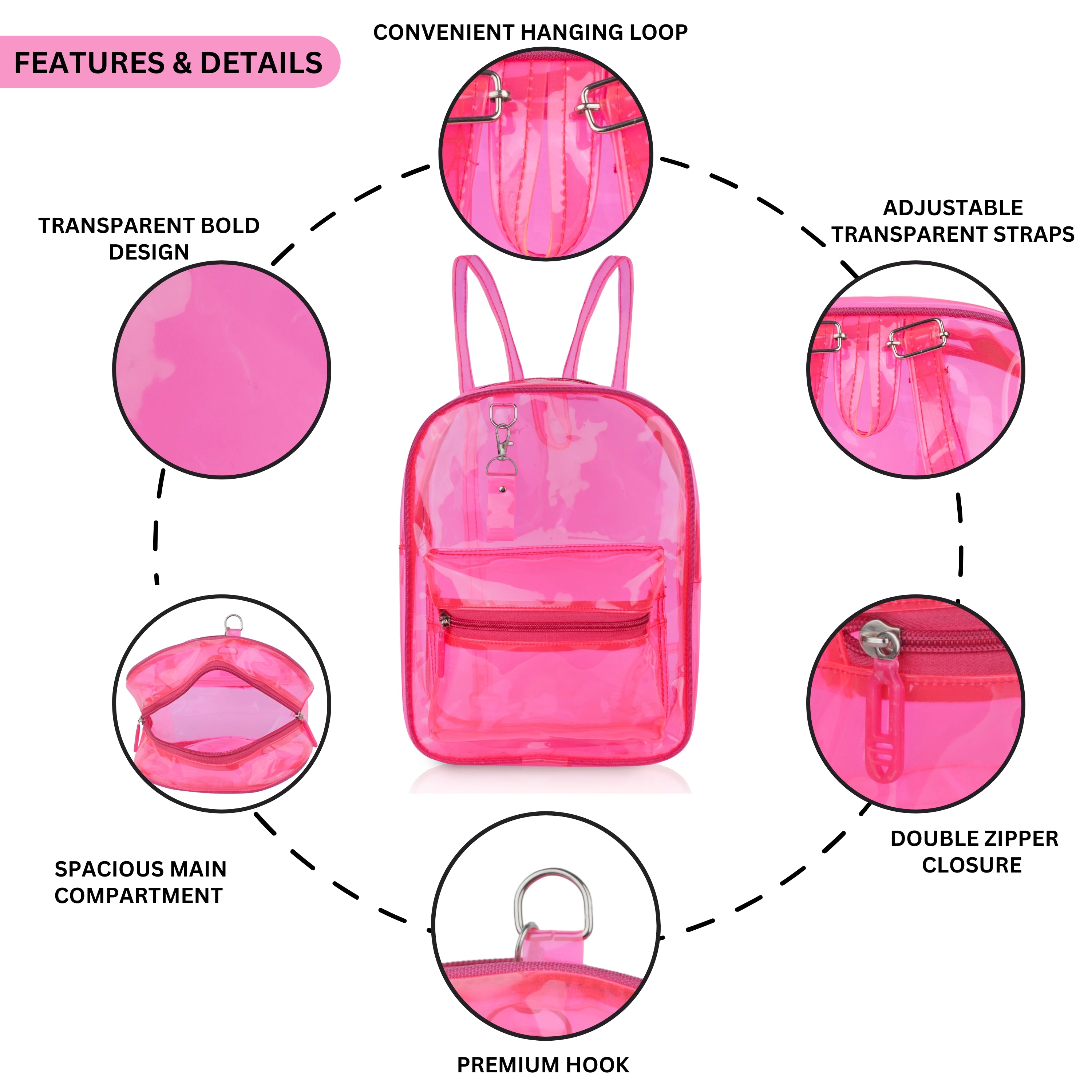 Echo Boomers Stylish Transparent Jelly Backpack | Trendy Neon Yellow Clear Bag | 50 GSM Waterproof PVC School, College & Travel Backpack with Front Zipper Pocket