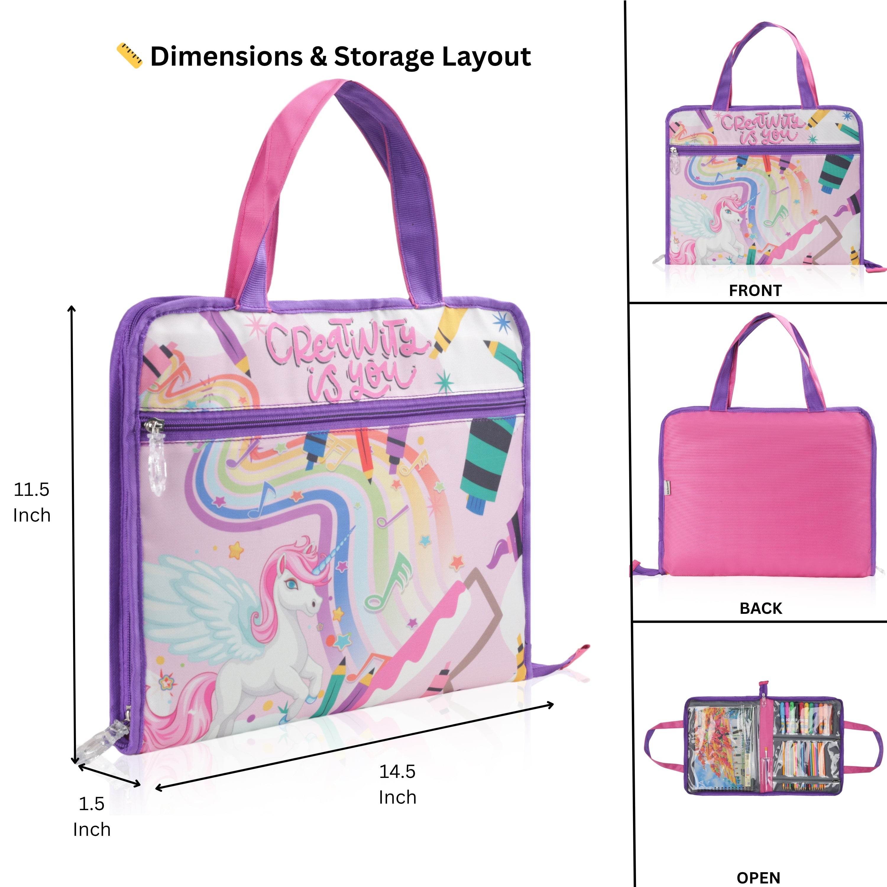 Echo Boomers A4 Kids Drawing Bag | Art & Stationery Organizer with Zipper Pocket