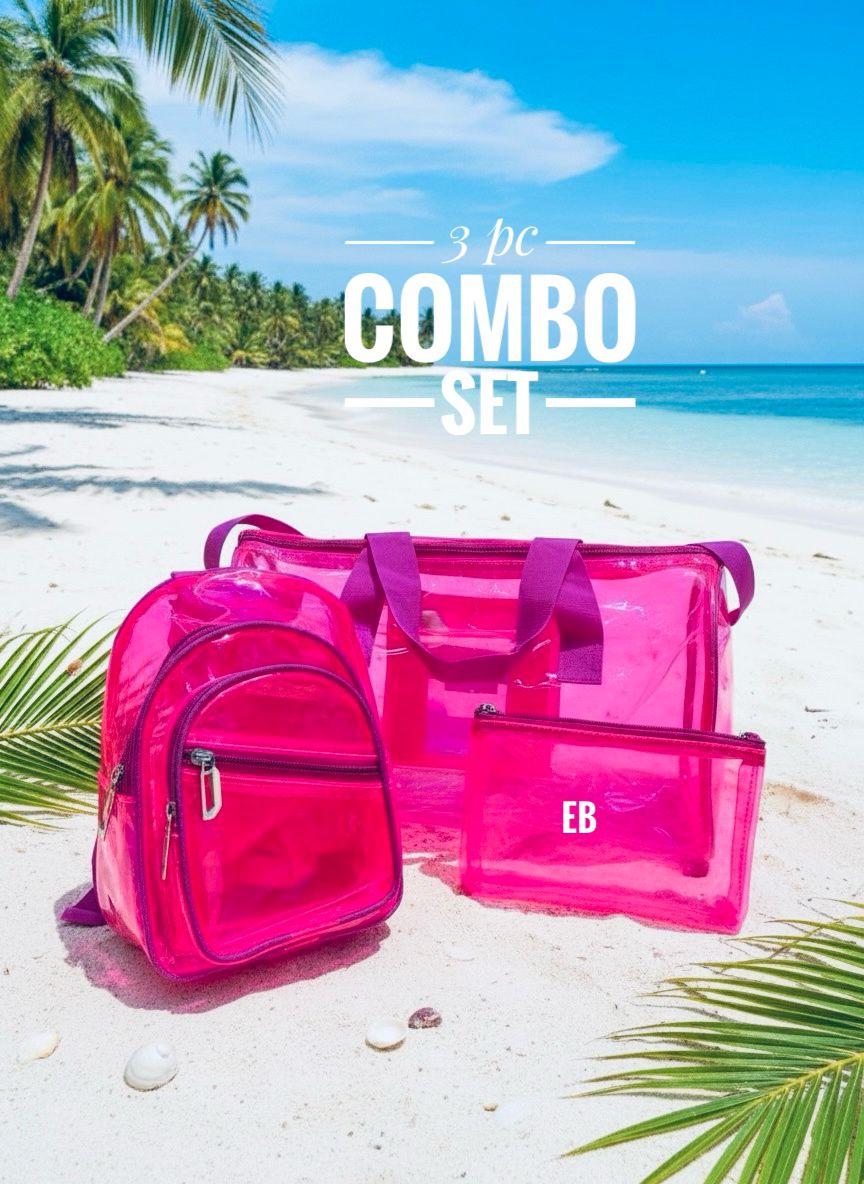Echo Boomers Premium Orange PVC Transparent Bag Combo Set (3 pcs) – Duffel Bag, Mini Backpack & Pouch | Waterproof Travel, Gym & Toiletry Organizer for Men & Women