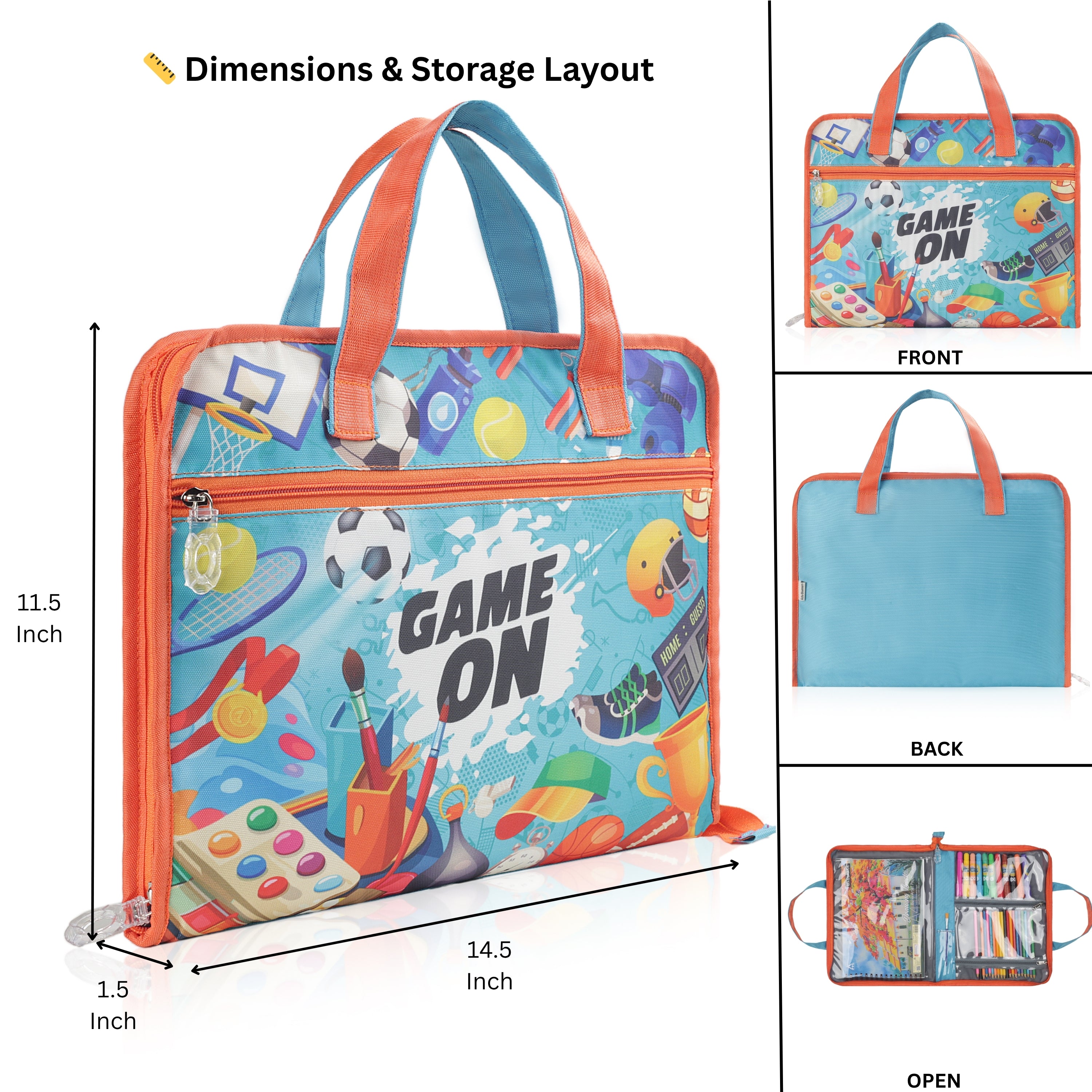 Echo Boomers A4 Kids Drawing Bag | Art & Stationery Organizer with Zipper Pocket