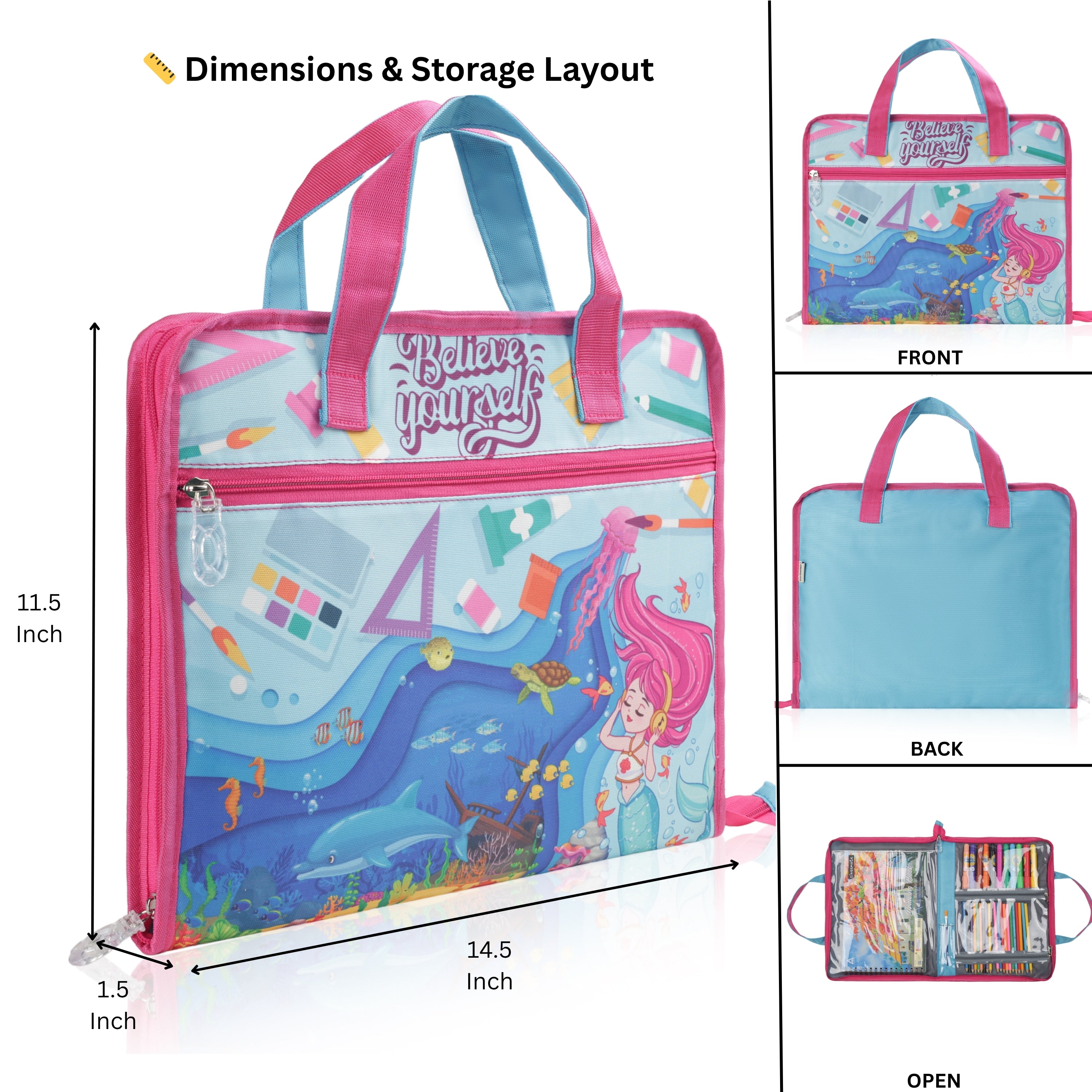 Echo Boomers A4 Kids Drawing Bag | Art & Stationery Organizer with Zipper Pocket