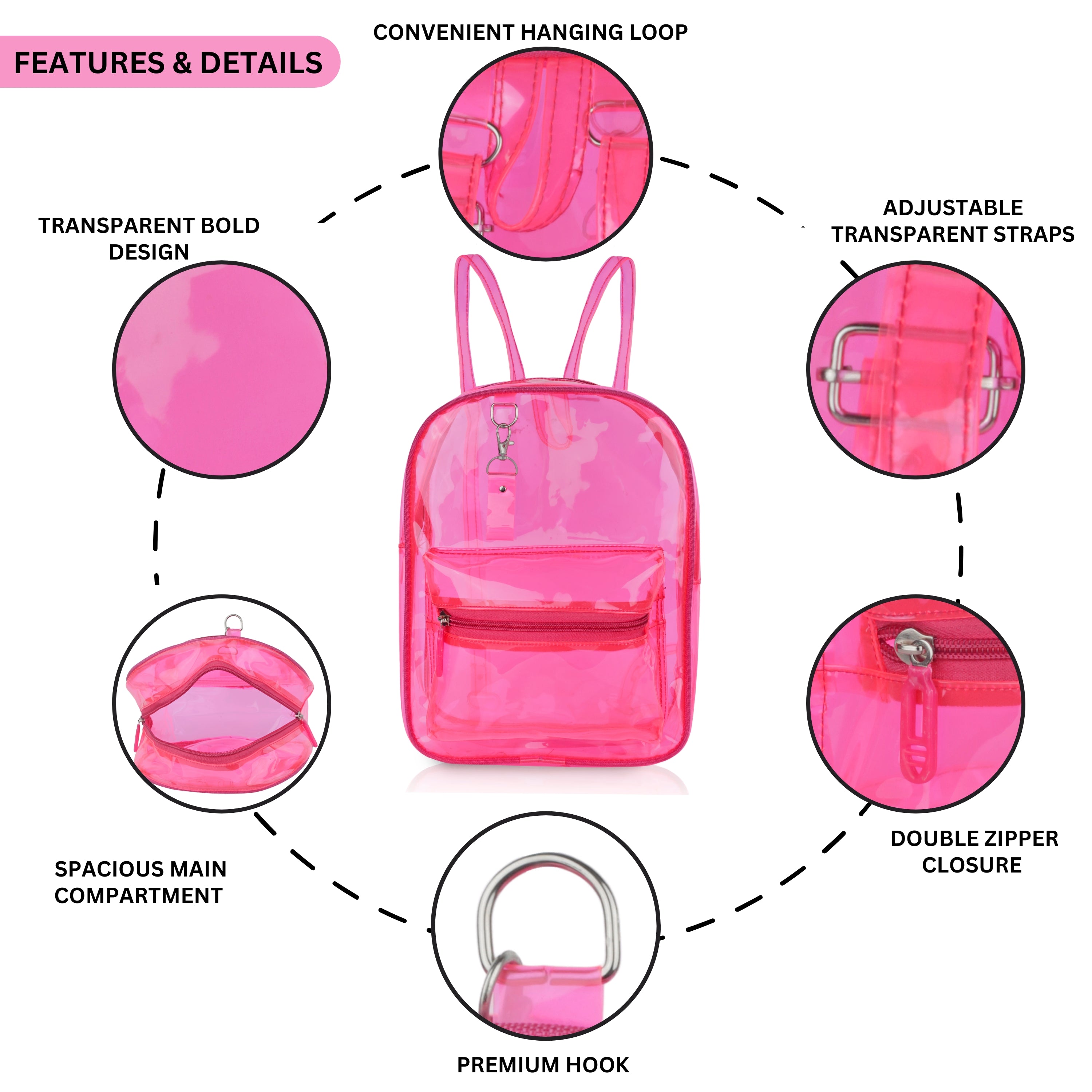 Echo Boomers Stylish Transparent Jelly Backpack | Trendy Neon  Clear Bag | 50 GSM Waterproof PVC School, College & Travel Backpack with Front Zipper Pocket