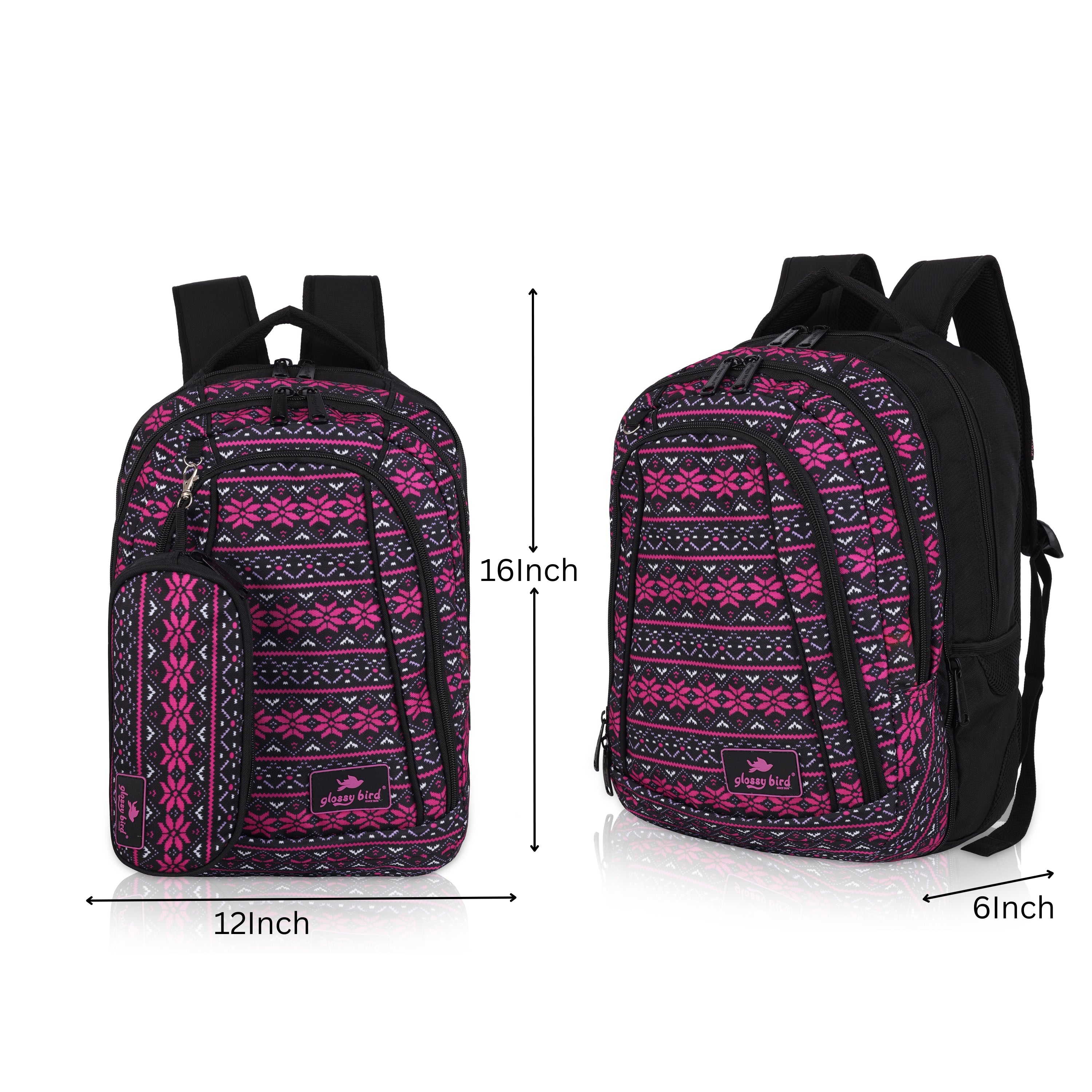 Echo Boomers Glossy Bird Unisex Backpack for School, Office & Travel – Water-Resistant, Lightweight Bag with 4 Compartments, Bottle Holder, Detachable Pouch & Ergonomic Straps (Purple)