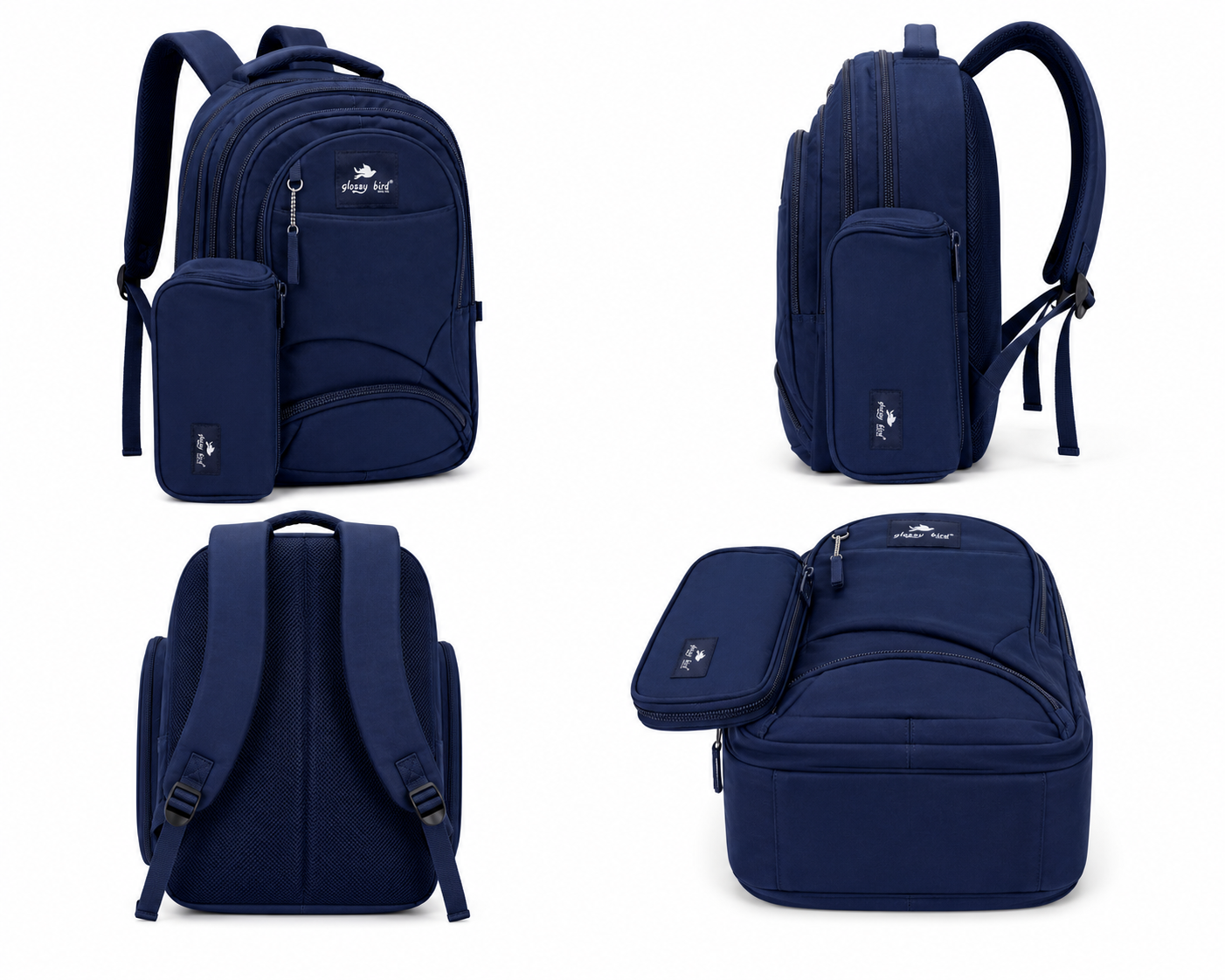 Echo Boomers Glossy Bird Explorer Backpack with Pencil Pouch | Lightweight Water-Resistant School, College, Office & Travel Backpack with Multiple Compartments