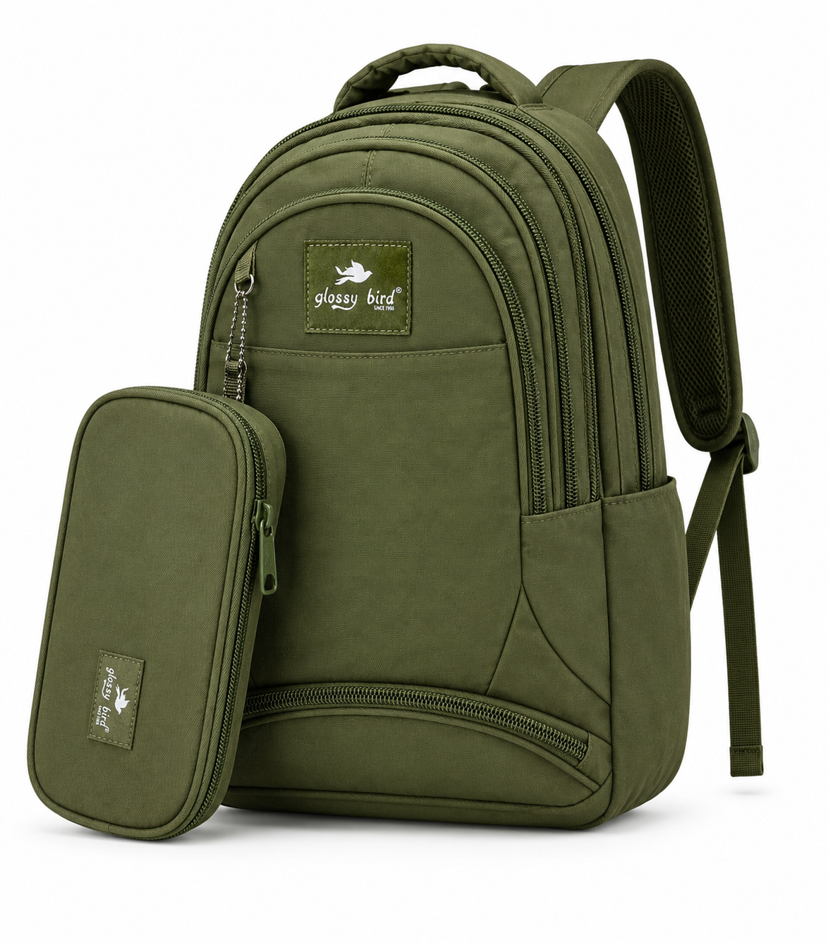 Echo Boomers Glossy Bird Explorer Backpack with Pencil Pouch | Lightweight Water-Resistant School, College, Office & Travel Backpack with Multiple Compartments