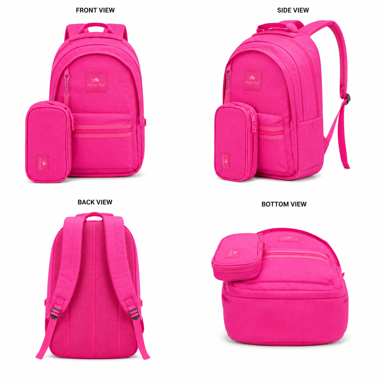Echo Boomers Glossy Bird Everyday Backpack with Pencil Pouch| Water-Resistant Backpack for School, College, Office & Travel | Lightweight with Multiple Compartments