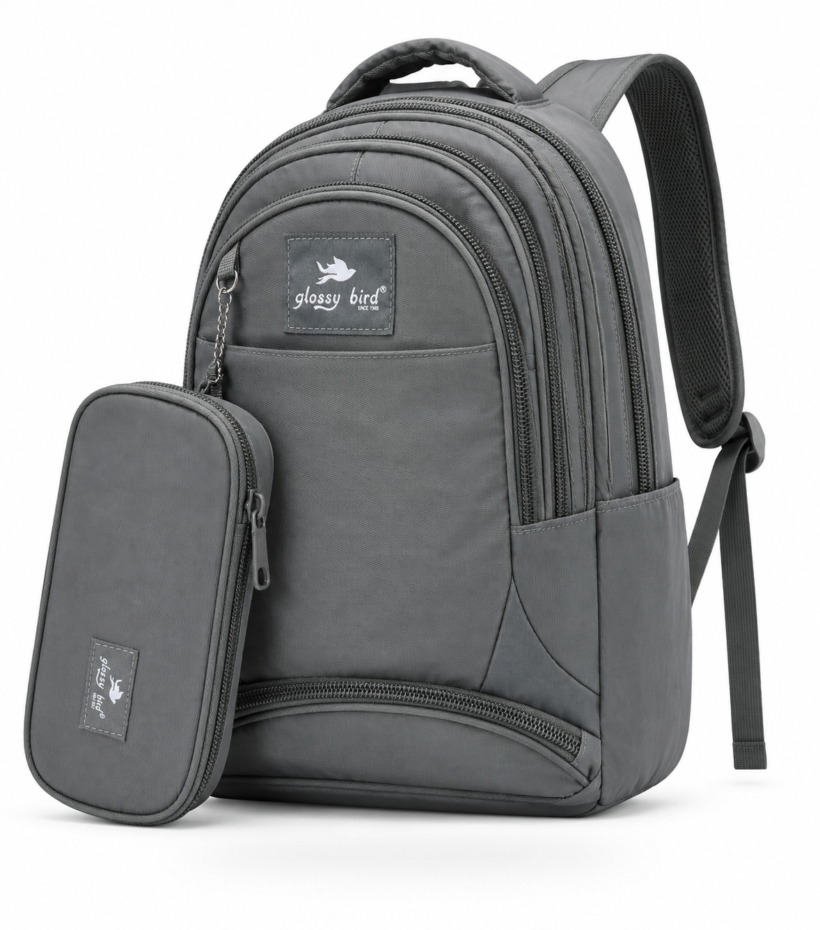 Echo Boomers Glossy Bird Explorer Backpack with Pencil Pouch | Lightweight Water-Resistant School, College, Office & Travel Backpack with Multiple Compartments