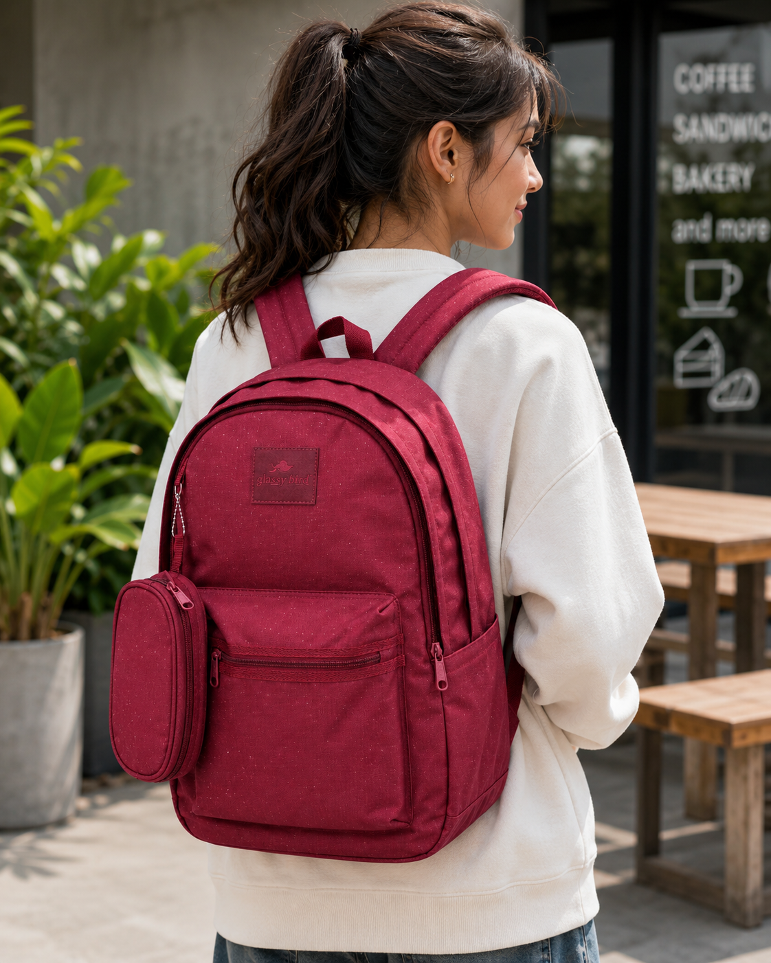 Echo Boomers Glossy Bird Everyday Backpack with Pencil Pouch| Water-Resistant Backpack for School, College, Office & Travel | Lightweight with Multiple Compartments