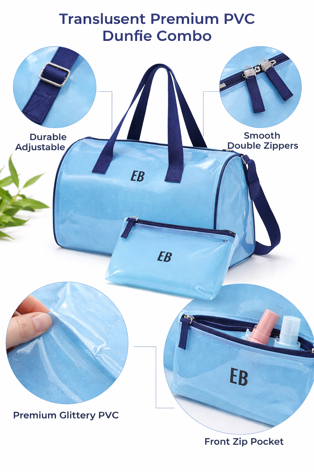 Echo Boomers Translucent PVC Premium Duffle Bag with Pouch | Premium Adjustable & Attractive Strap | Stylish & Travel-Friendly