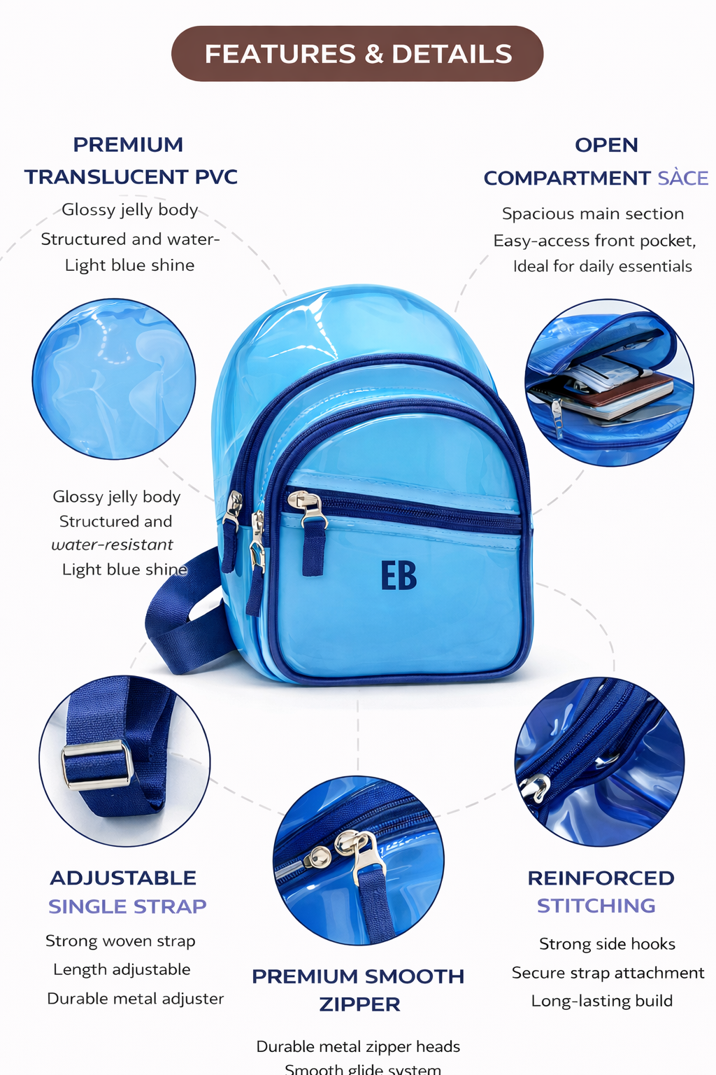 Echo Boomers PVC Jelly Crossbody Bag | 3 Compartments | Premium Adjustable Strap | Stylish & Lightweight Design