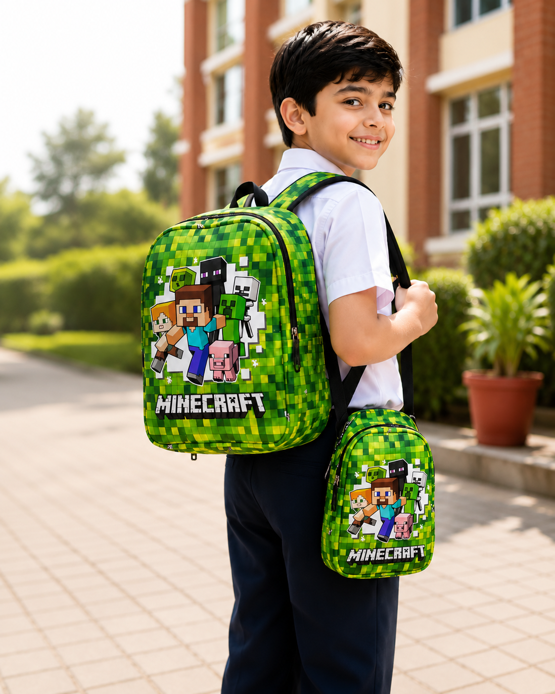 Echo Boomers Kids Backpack & Crossbody Sling Bag Set | Lightweight School Bag Combo for Boys & Girls | Premium Fabric | Smooth Zippers | Adjustable Strap | Vibrant Print