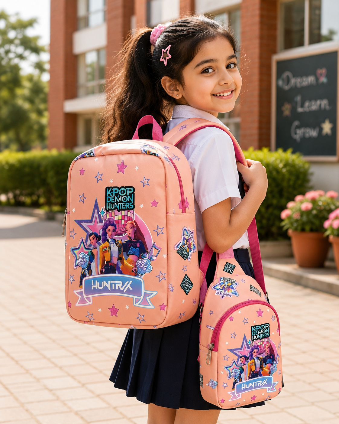 Echo Boomers Kids Backpack & Crossbody Sling Bag Set | Lightweight School Bag Combo for Boys & Girls | Premium Fabric | Smooth Zippers | Adjustable Strap | Vibrant Print
