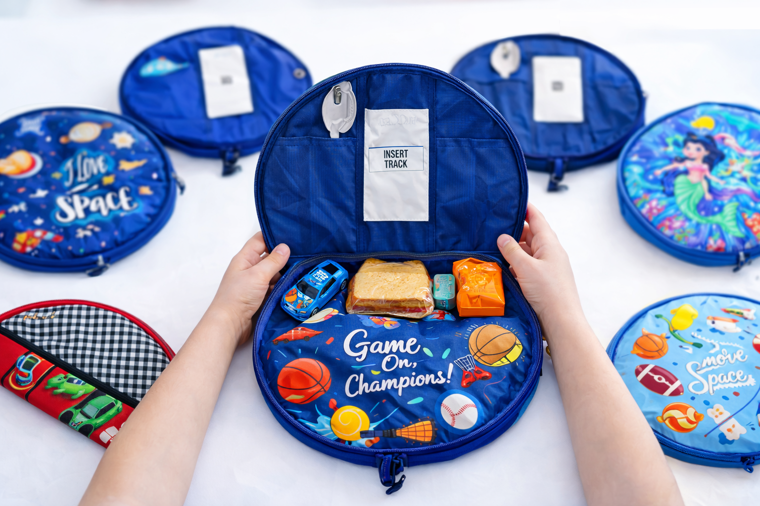 Echo Boomers Kids Lunch Bag with Round Table Mat Combo | Multi Print | Fun School Lunch Set for Boys & Girls