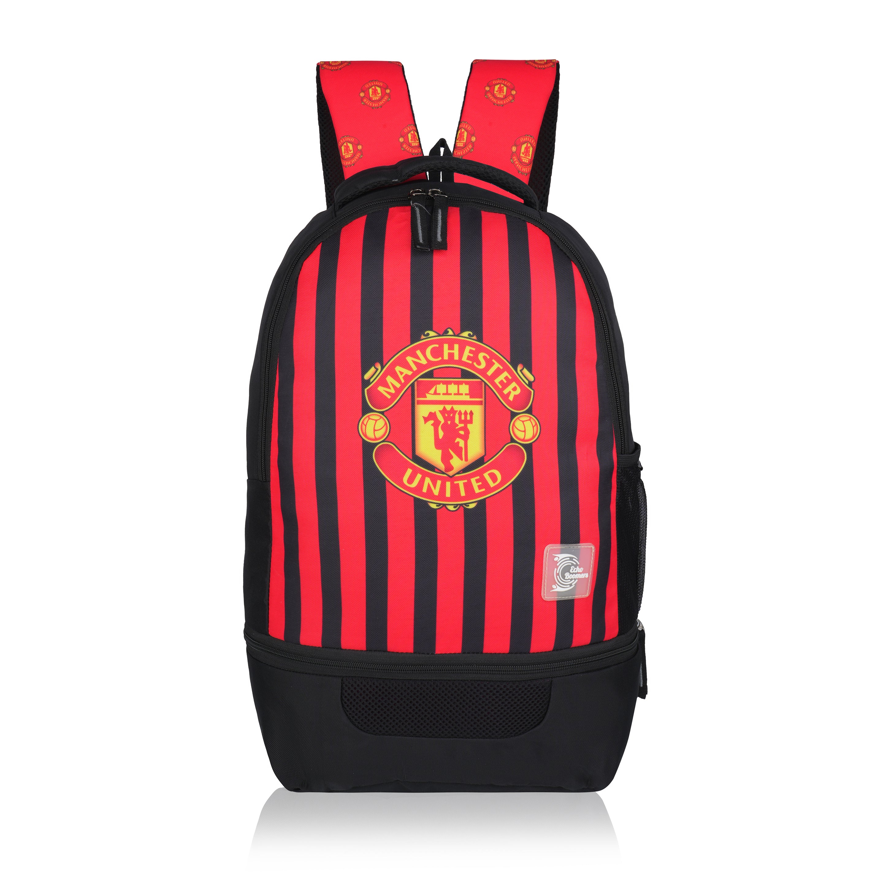Echo Boomers Manchester United Sports Backpack with Separate Football Compartment | Student Sports Backpack with Adjustable Straps, Sturdy Handle & High Quality Zippers