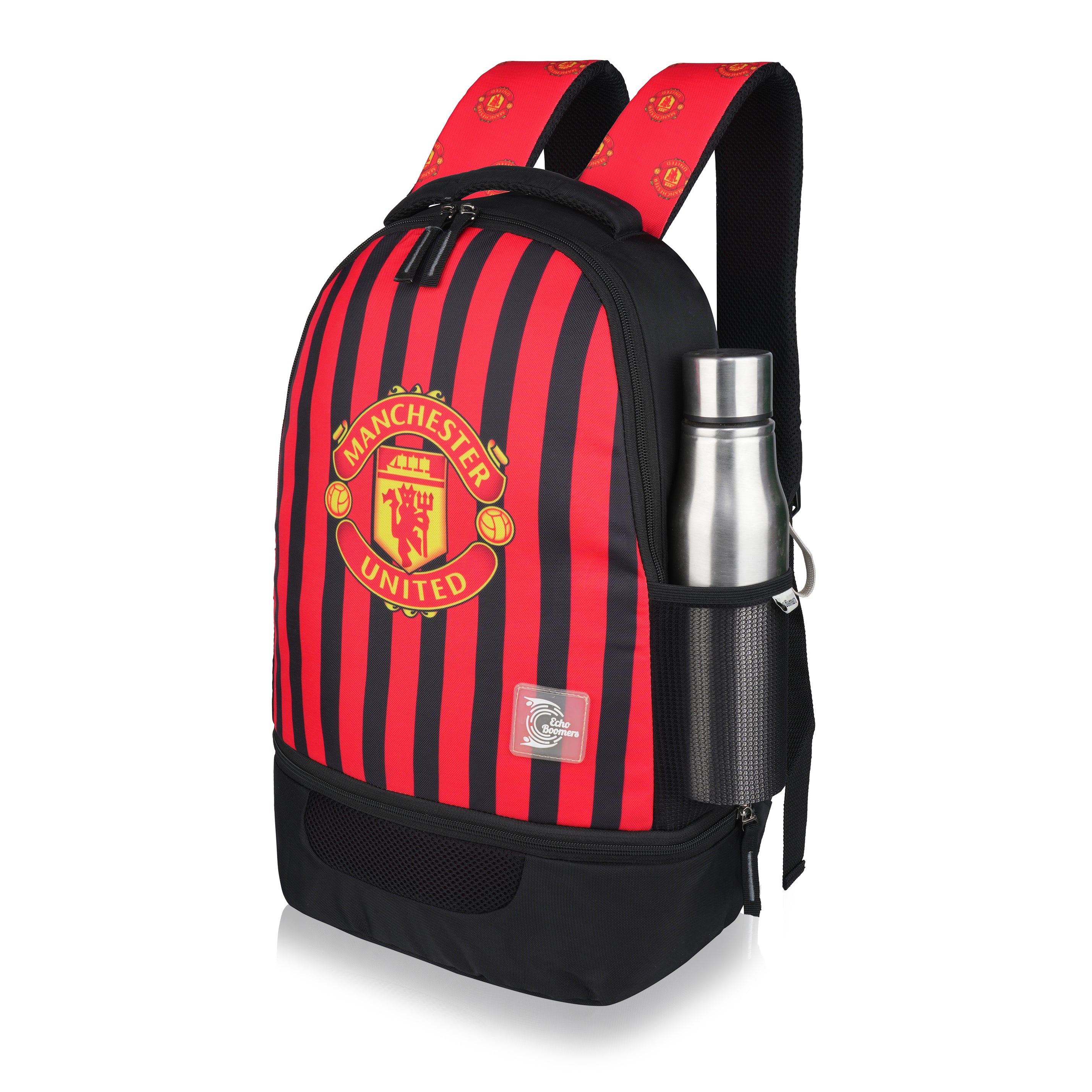 Echo Boomers Manchester United Sports Backpack with Separate Football Compartment | Student Sports Backpack with Adjustable Straps, Sturdy Handle & High Quality Zippers
