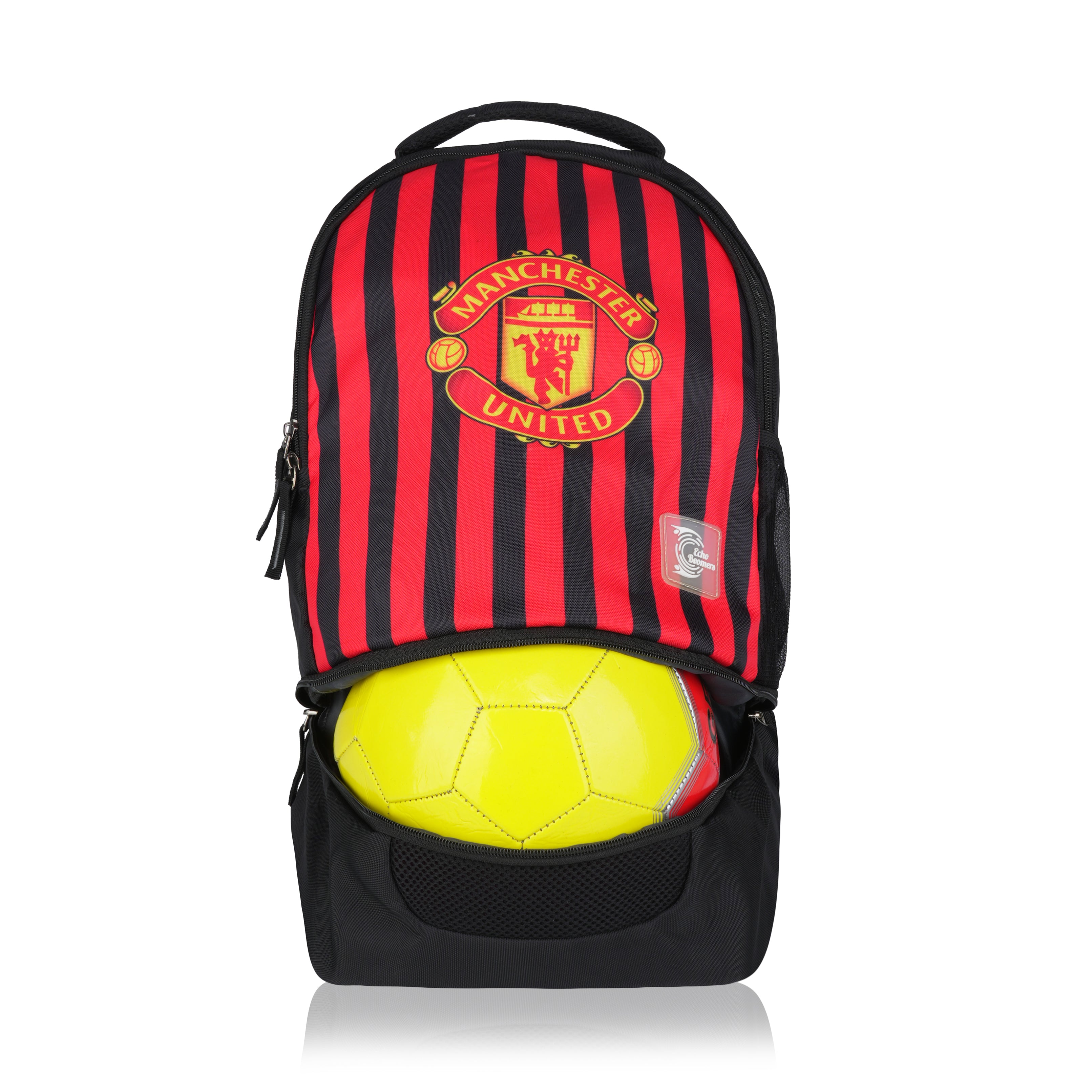 Echo Boomers Manchester United Sports Backpack with Separate Football Compartment | Student Sports Backpack with Adjustable Straps, Sturdy Handle & High Quality Zippers