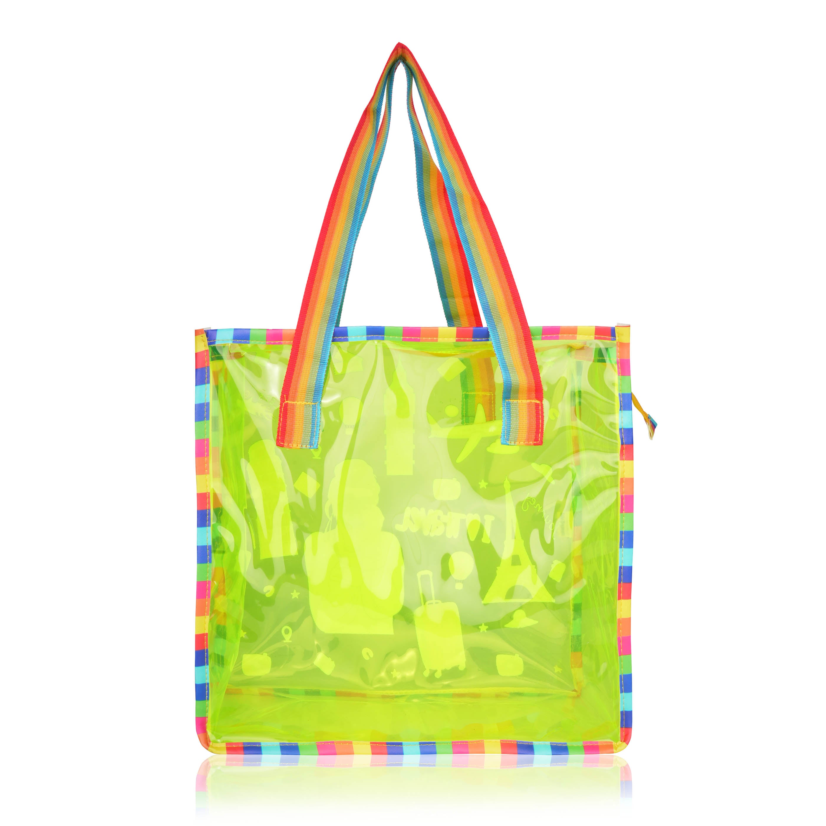 Echo Boomers Jelly Green Transparent Tote Bag for Girls & Boys | UV Printed Let’s Travel Design | Waterproof PVC Handbag | Lightweight Shopping, Outdoor, Beach & Swimming Carry Bag