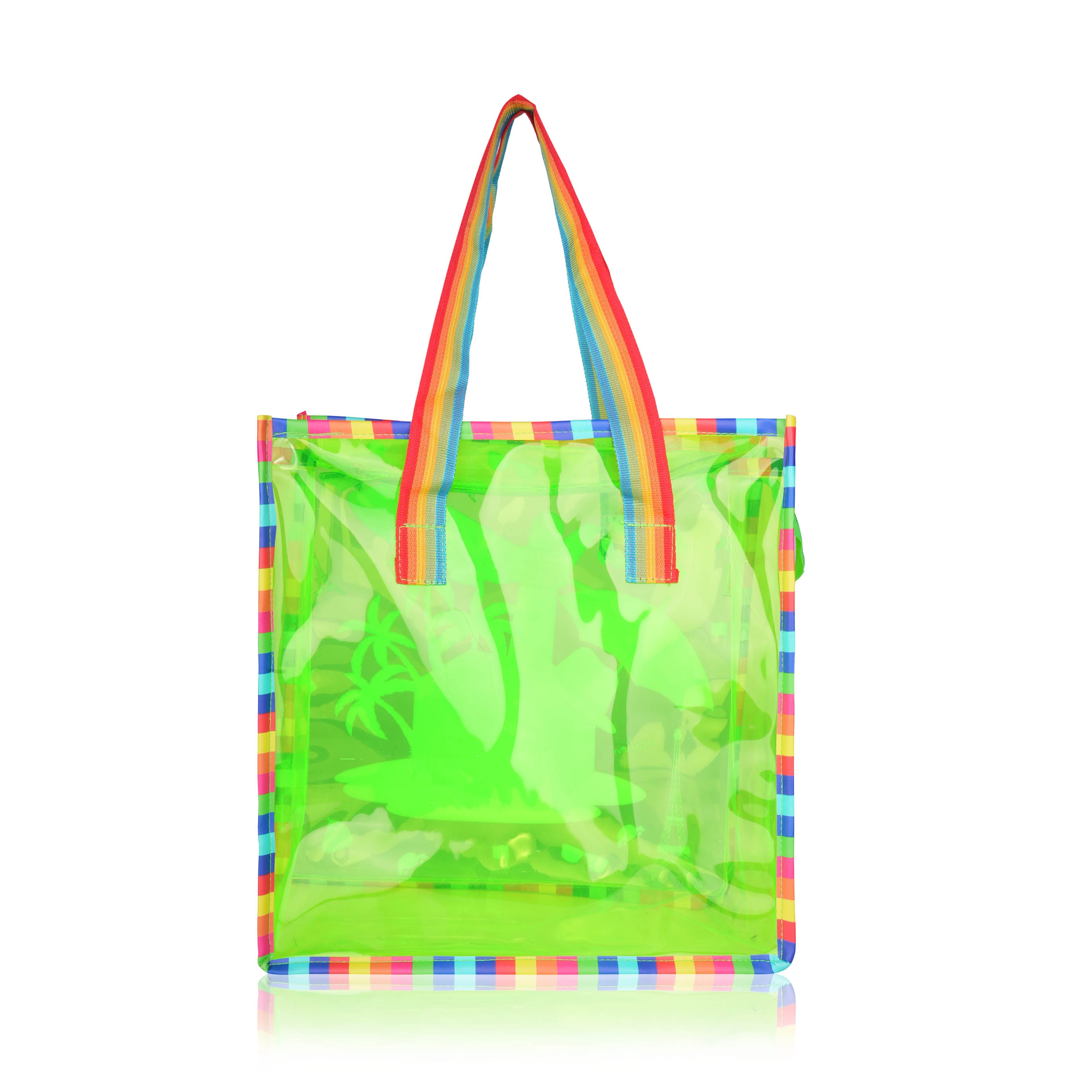 Echo Boomers Jelly Green Transparent Tote Bag for Girls & Boys | UV Printed Let’s Travel Design | Waterproof PVC Handbag | Lightweight Shopping, Outdoor, Beach & Swimming Carry Bag