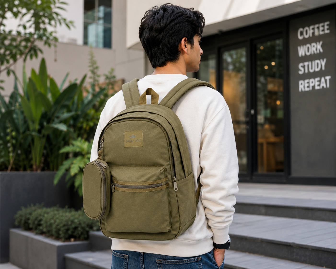 Echo Boomers Glossy Bird Everyday Backpack with Pencil Pouch| Water-Resistant Backpack for School, College, Office & Travel | Lightweight with Multiple Compartments