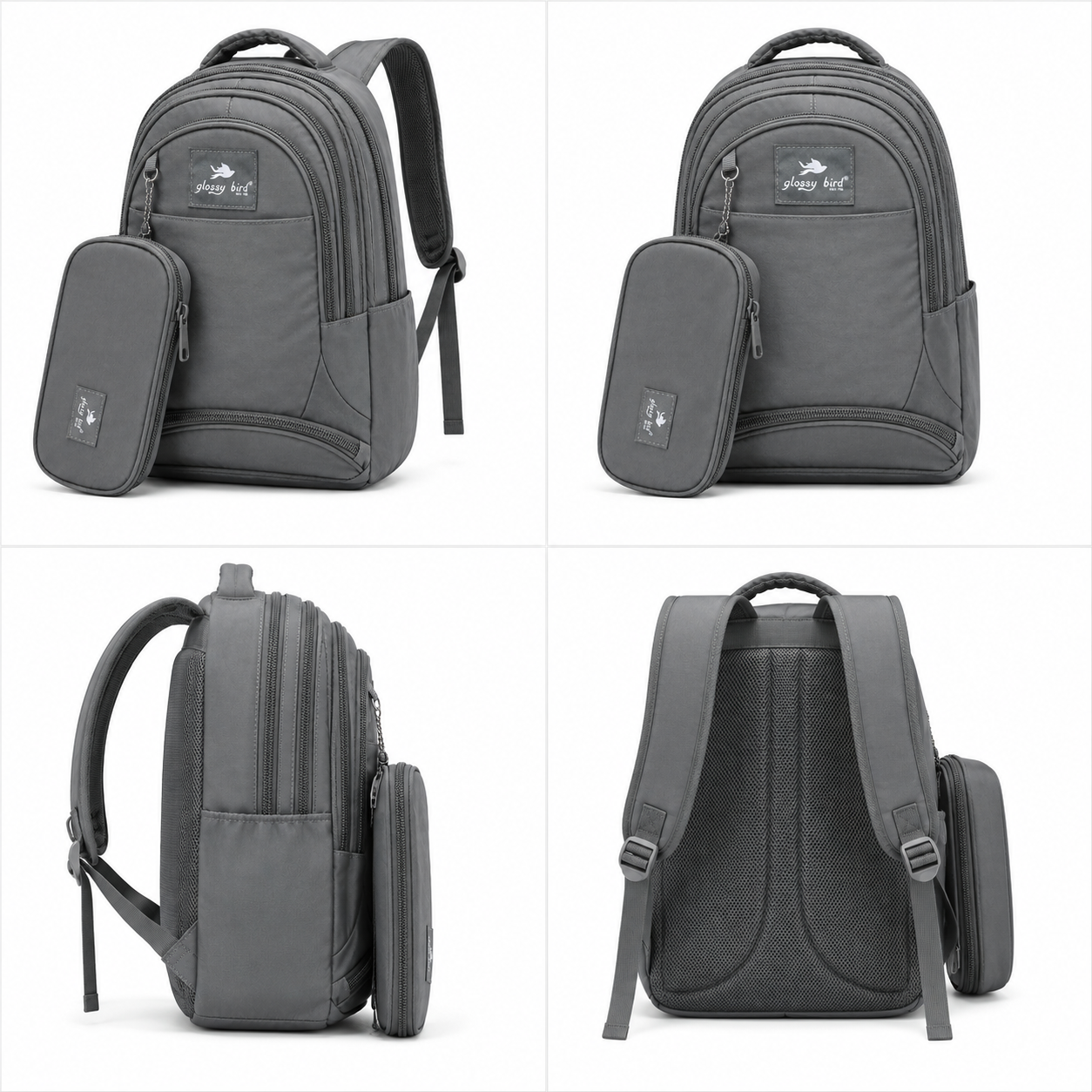 Echo Boomers Glossy Bird Explorer Backpack with Pencil Pouch | Lightweight Water-Resistant School, College, Office & Travel Backpack with Multiple Compartments