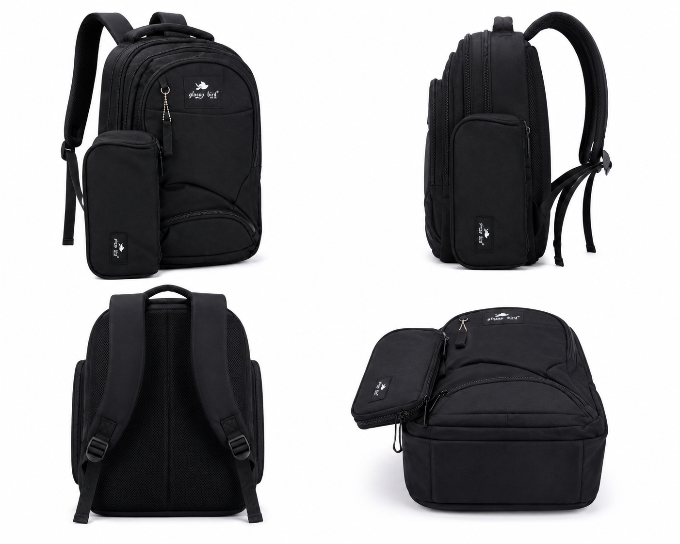 Echo Boomers Glossy Bird Explorer Backpack with Pencil Pouch | Lightweight Water-Resistant School, College, Office & Travel Backpack with Multiple Compartments