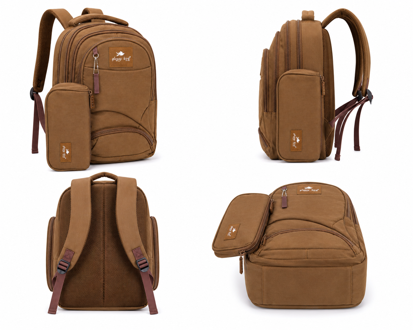 Echo Boomers Glossy Bird Explorer Backpack with Pencil Pouch | Lightweight Water-Resistant School, College, Office & Travel Backpack with Multiple Compartments