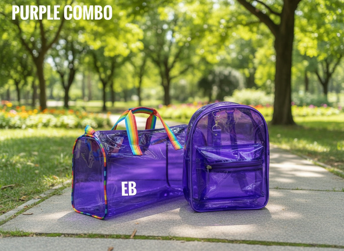 Echo Boomers Transparent PVC Duffle Bag & Backpack Combo | Water-Resistant Travel, Gym, Beach, Swimming & Sports Bag Set with Adjustable Shoulder Strap
