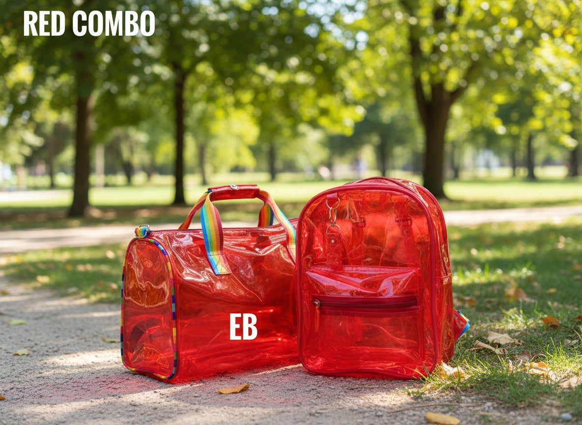 Echo Boomers Transparent PVC Duffle Bag & Backpack Combo | Water-Resistant Travel, Gym, Beach, Swimming & Sports Bag Set with Adjustable Shoulder Strap