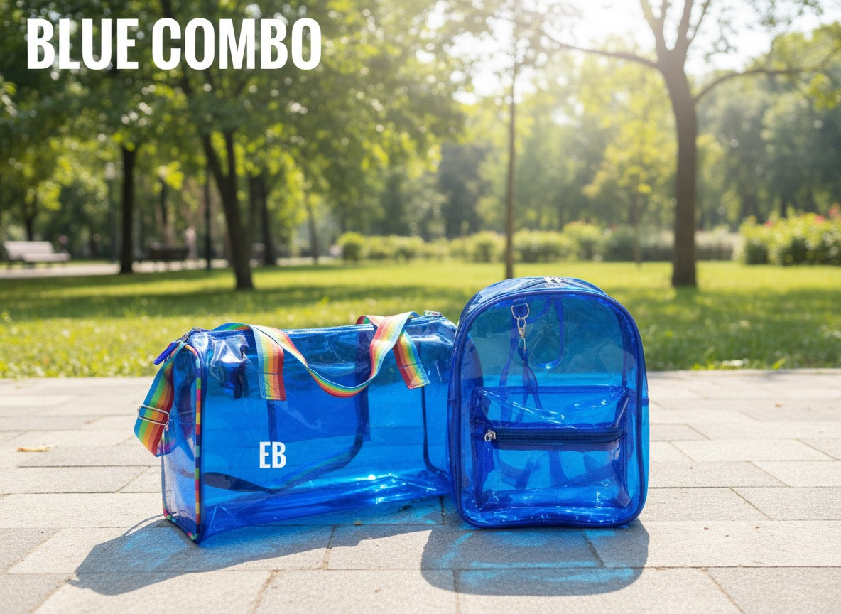 Echo Boomers Transparent PVC Duffle Bag & Backpack Combo | Water-Resistant Travel, Gym, Beach, Swimming & Sports Bag Set with Adjustable Shoulder Strap