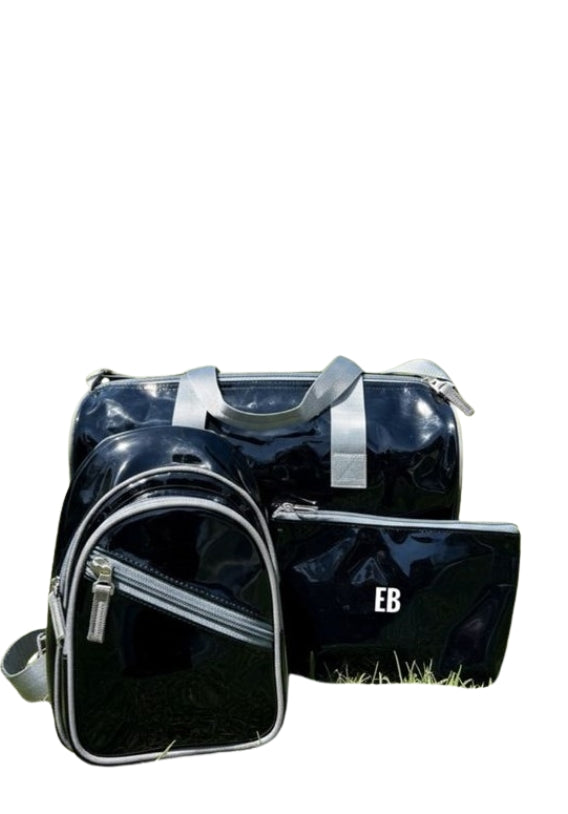 Echo Bommers Premium Translucent Charcoal Black Jelly Bag Pack of 3 with Duffle Bag Cross Body Bag and Pouch Waterproof Stylish Handbag for Women and Girls