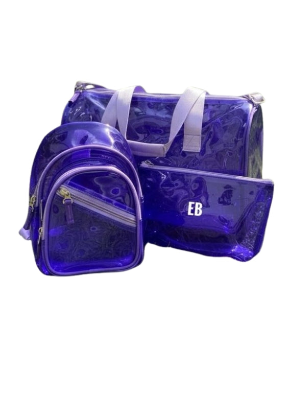 Echo Bommers Premium Translucent Charcoal Black Jelly Bag Pack of 3 with Duffle Bag Cross Body Bag and Pouch Waterproof Stylish Handbag for Women and Girls