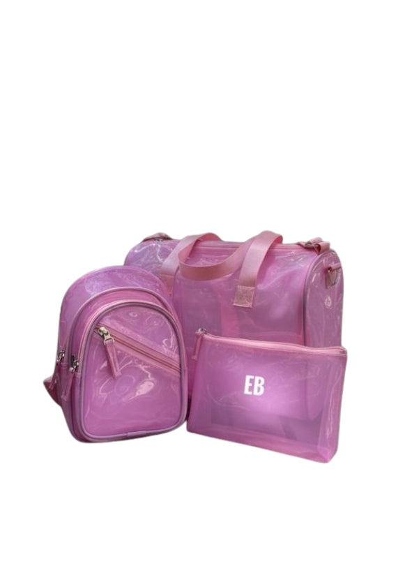 Echo Bommers Premium Translucent Charcoal Black Jelly Bag Pack of 3 with Duffle Bag Cross Body Bag and Pouch Waterproof Stylish Handbag for Women and Girls