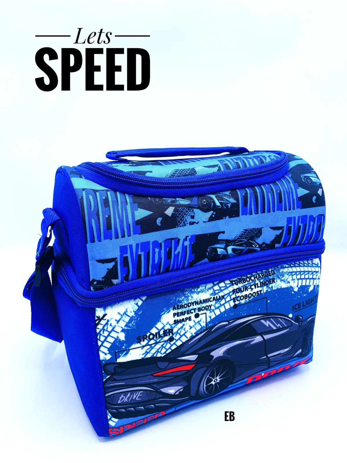 Echo Boomers "Speed Car" Insulated Tiffin Bag – Blue | Lunch Bag for Office, School, Men & Kids | Stylish, Compact, Thermal Food Carrier